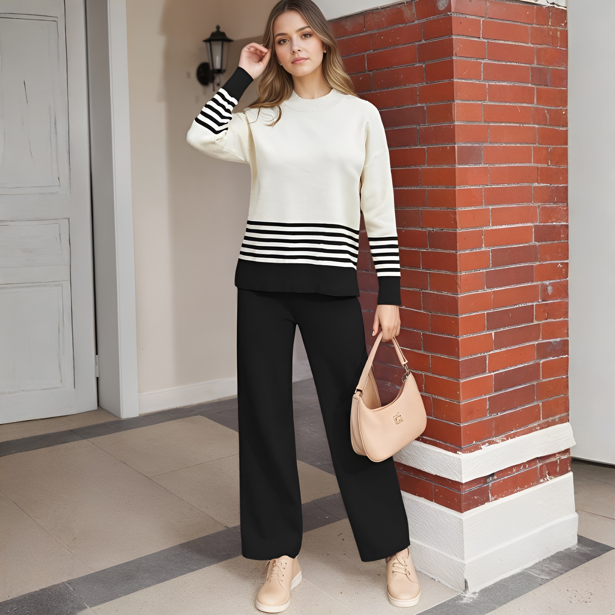 Two Piece Lounge Sets For Women With Knitted Pullover Sweater And Matching Pants