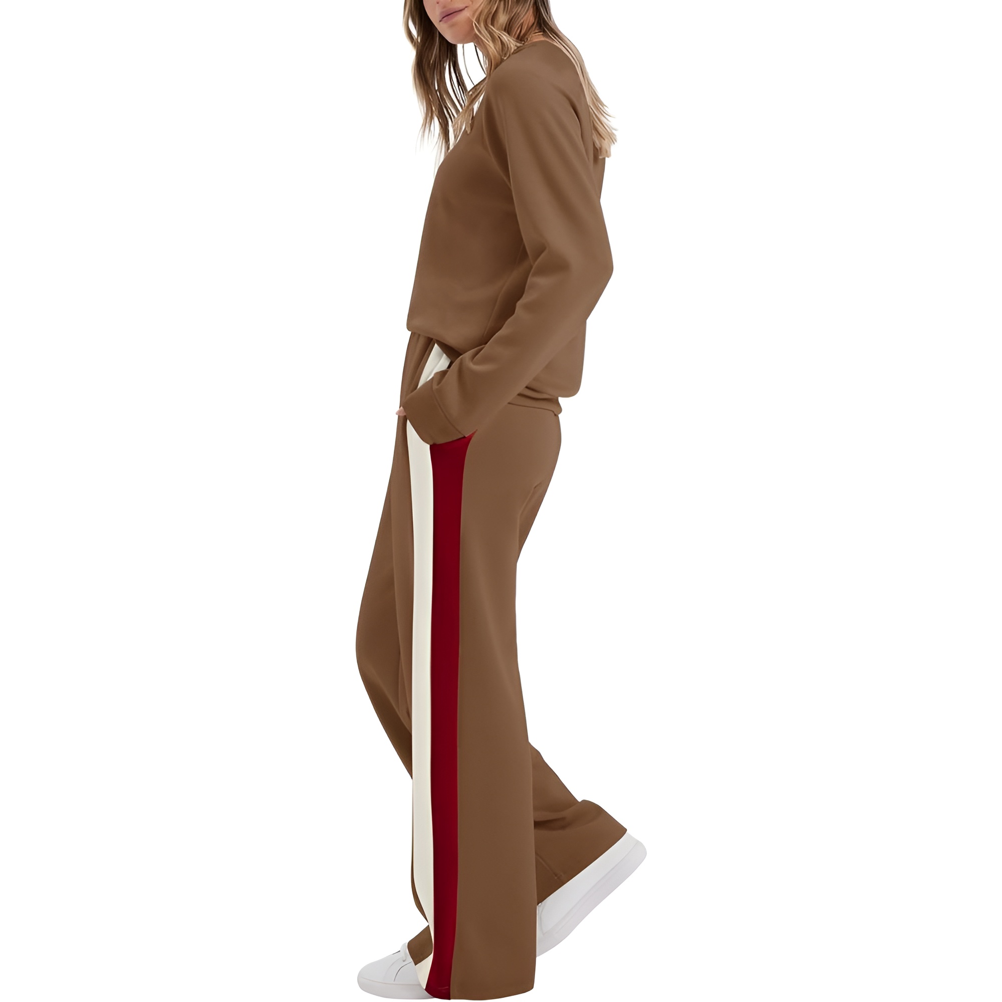 Two Piece Lounge Sweatsuit Set With Long Sleeve Top And Matching Pants For Women