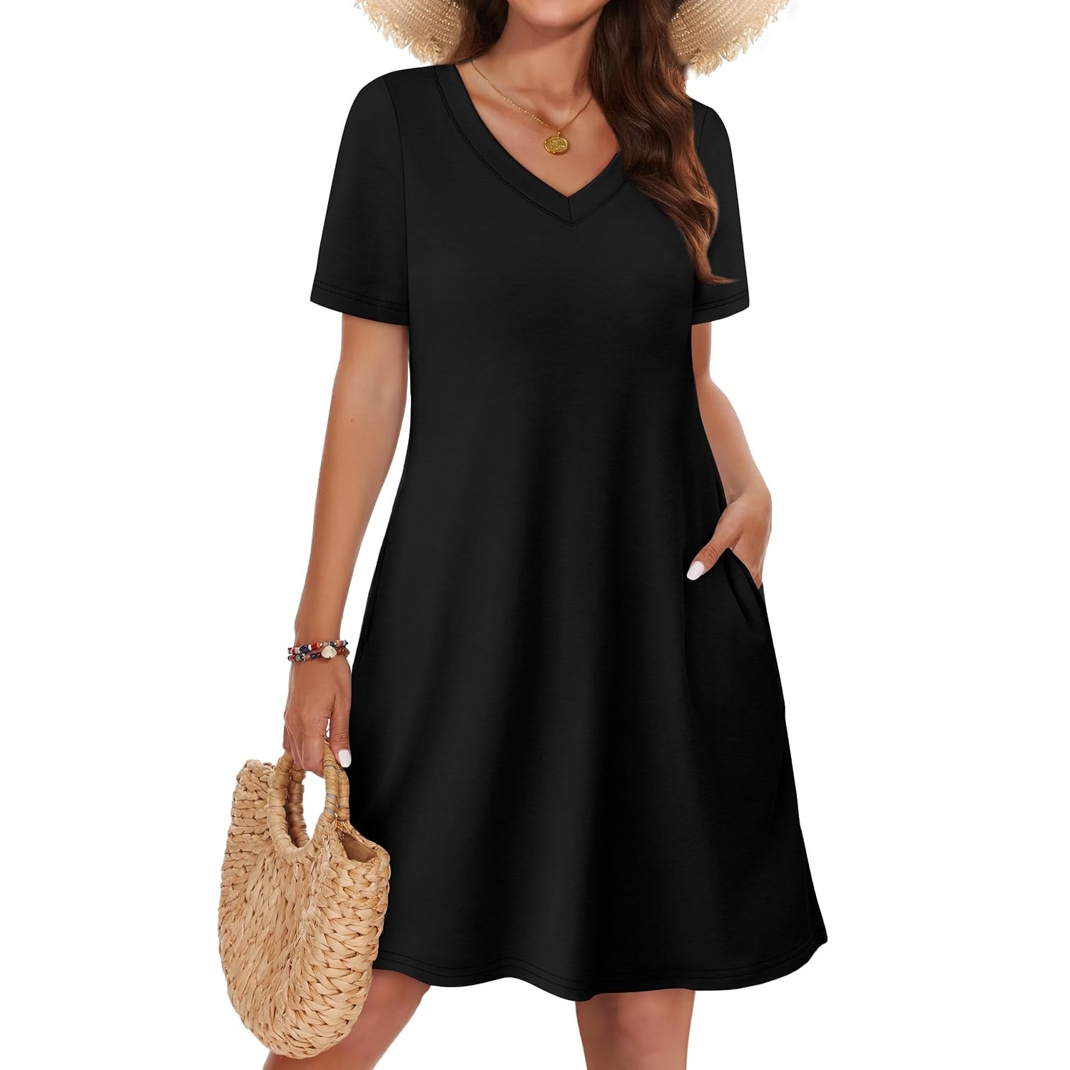 Boho Summer Loose T Shirt Dress With Pockets