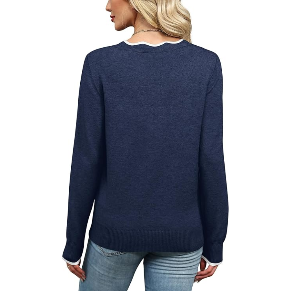 Scallop Trim Knit Pullover Cozy Lightweight Sweater For Women
