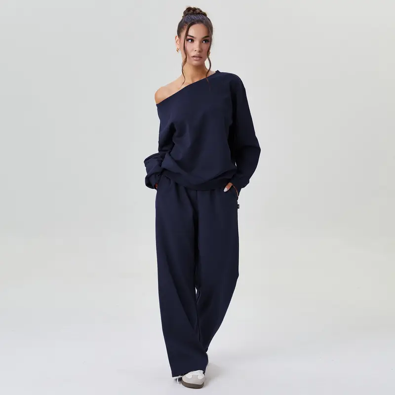 Long Sleeve Top and Wide Trousers Two Piece Outfits Set for Women