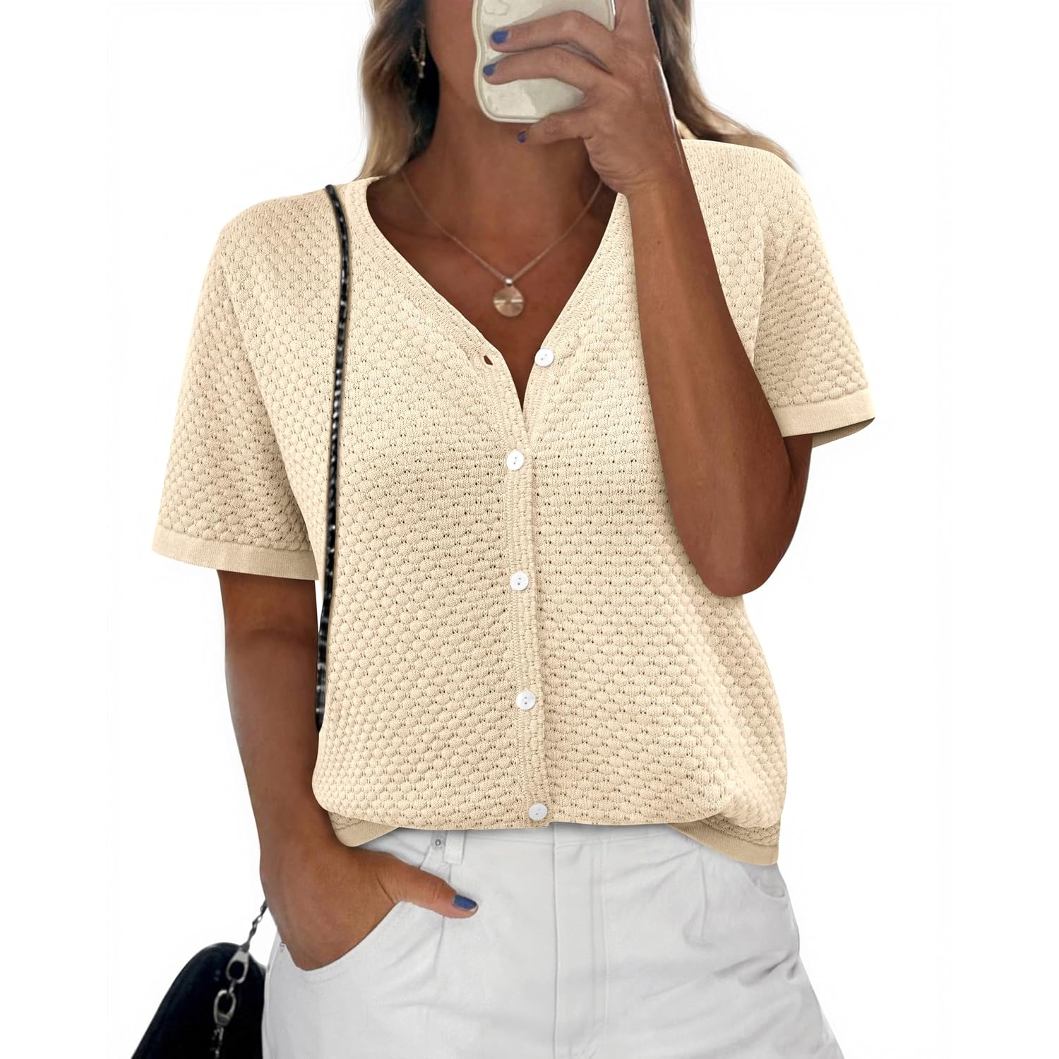 Casual Short Sleeve Crochet Knit Cardigan For Women