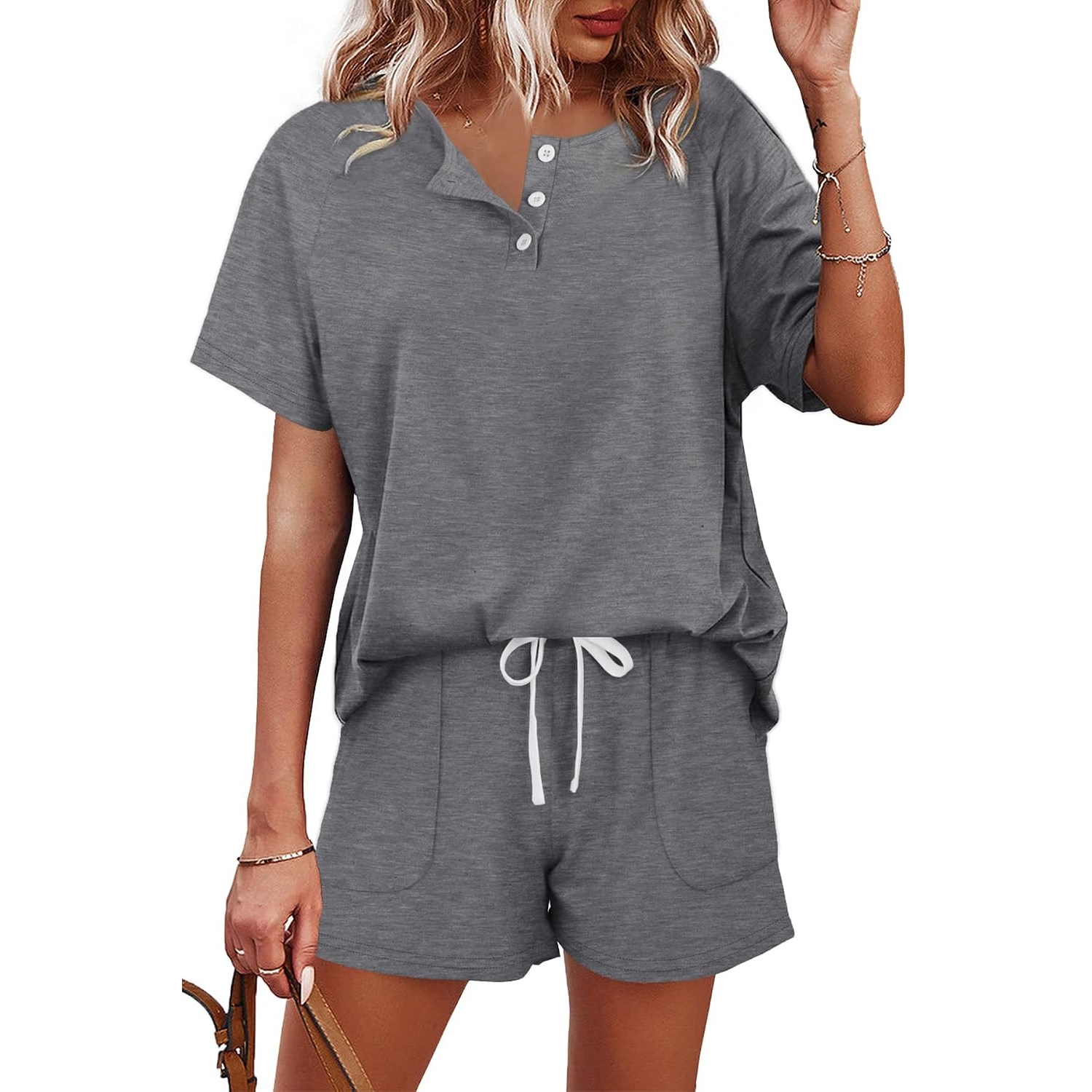 2 Piece Button Down Top And Shorts Sets For Women