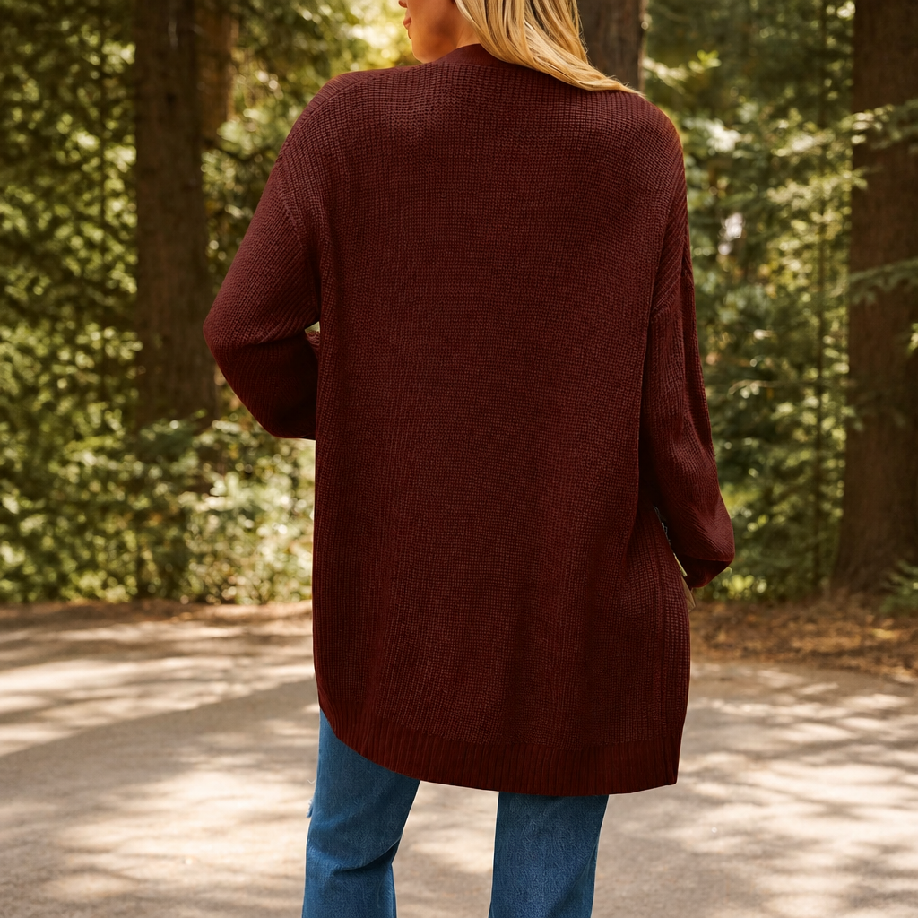 Oversized Open Front Knit Cardigan with Pockets for Women