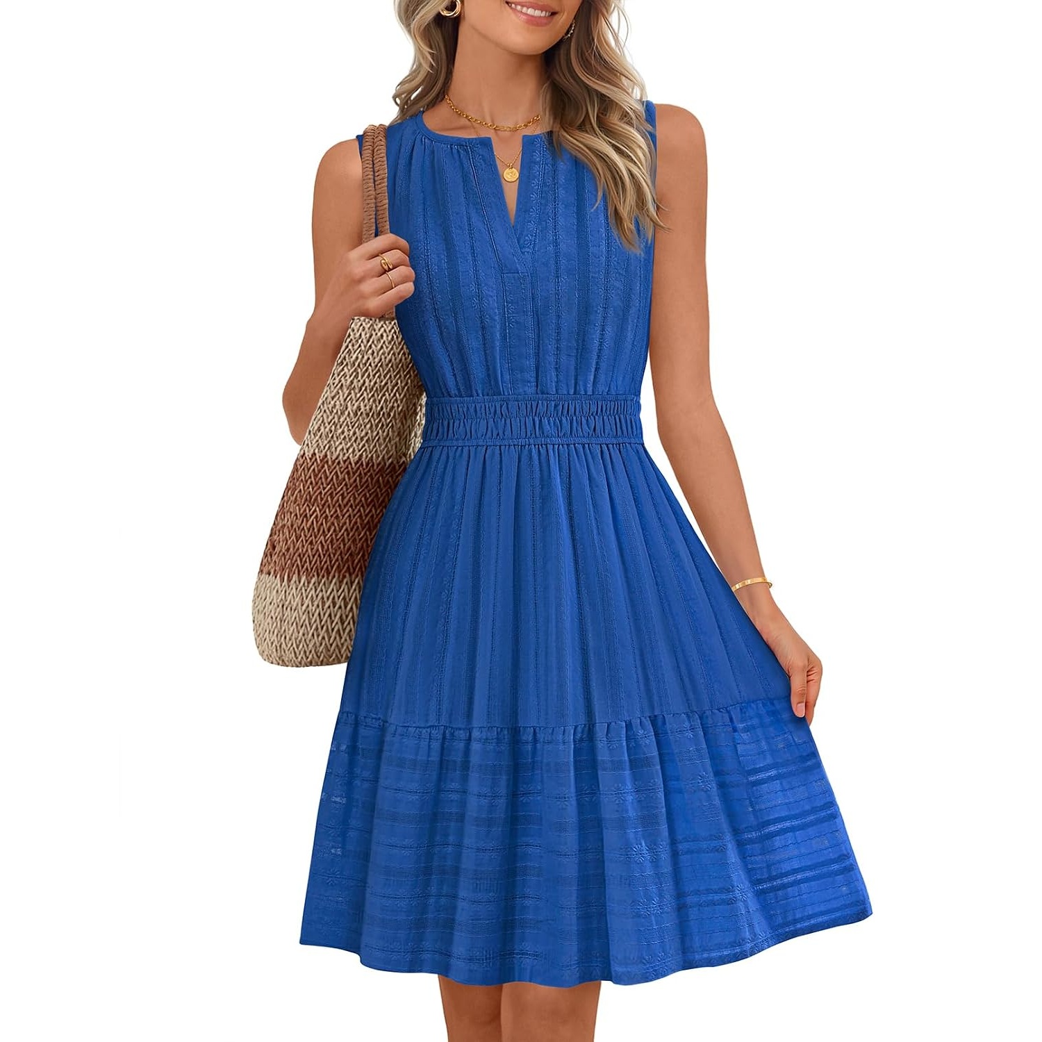 Casual Sleeveless Flowy Line Mini Sundress With Pocket