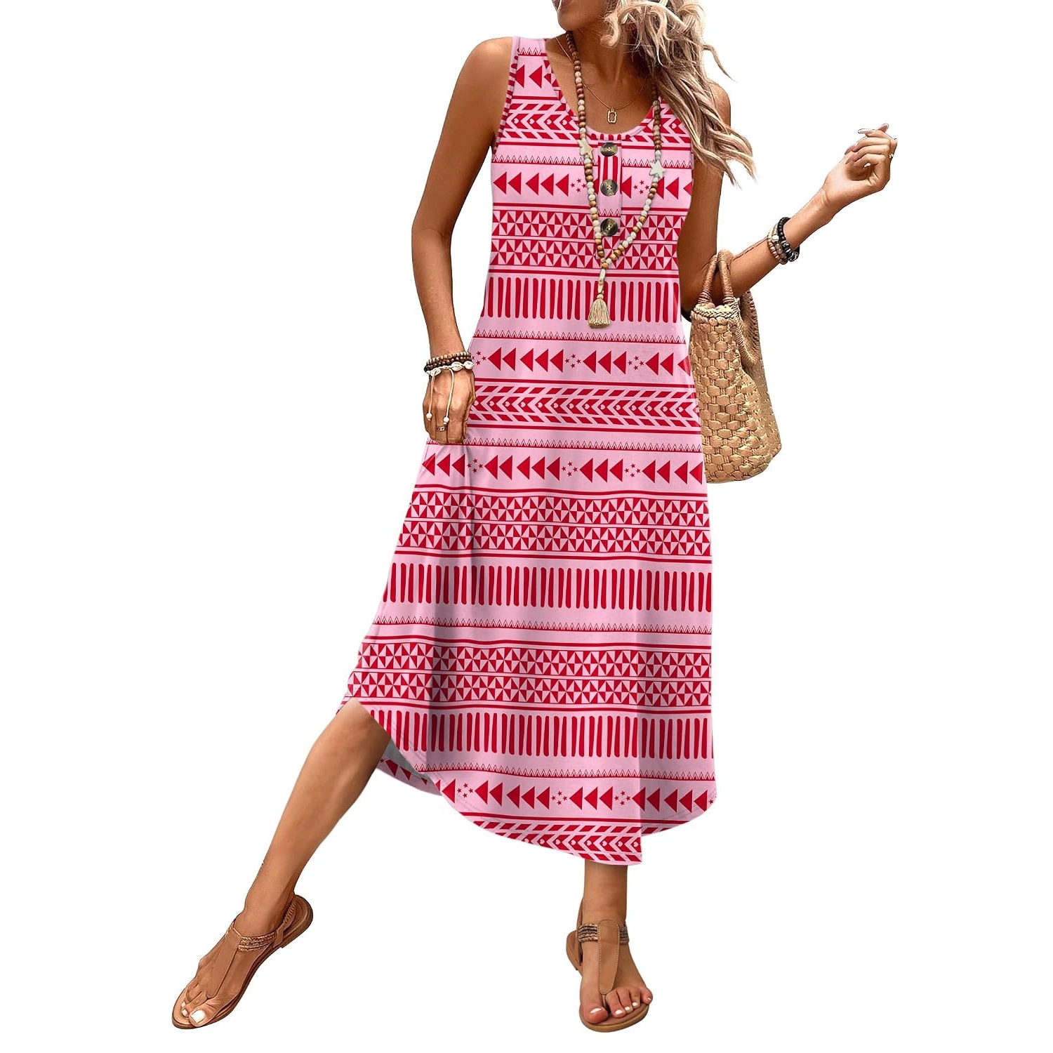 Casual Sleeveless Summer Midi Sundress For Women