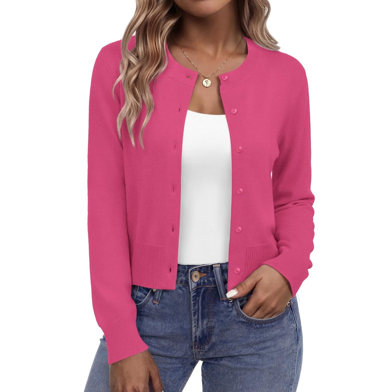 Casual Lightweight Button Down Cropped Cardigan For Women