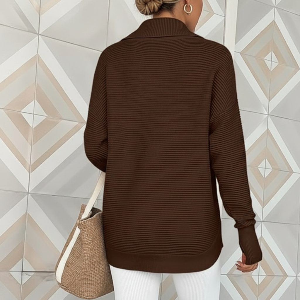 Long Sleeve Quarter Zip Pullover With Collar For Women