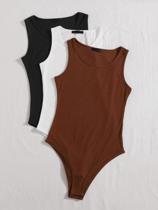 3 Pieces Ribbed Knit Bodysuit-Comfy Jumpsuits