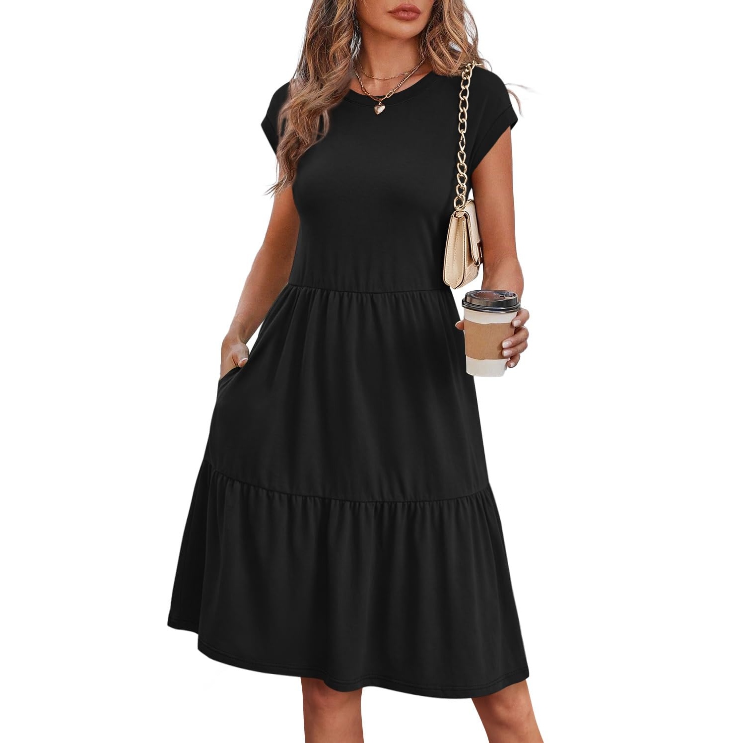Casual Floral Printed Cap Sleeve Dress For Women