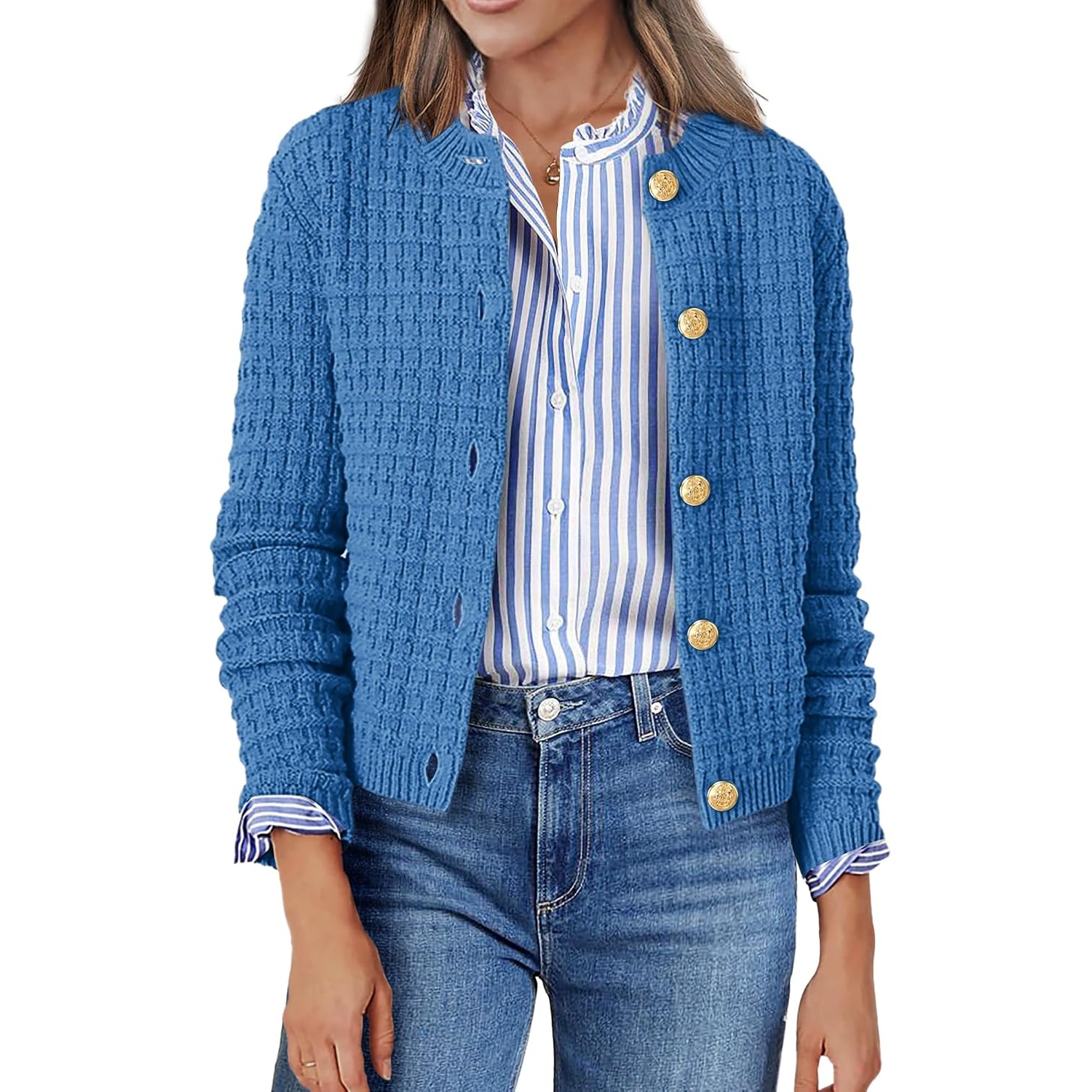 Casual Long Sleeve Button Down Cardigan Jacket For Women