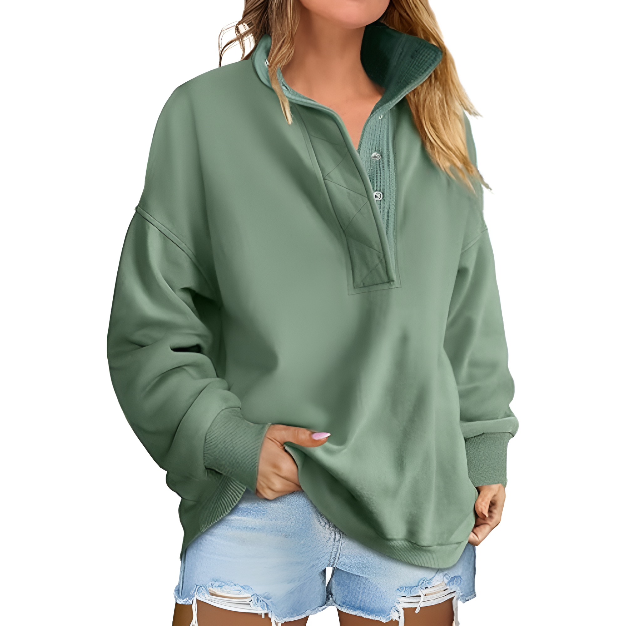 Casual Oversized Sweatshirt With Button Design For Women