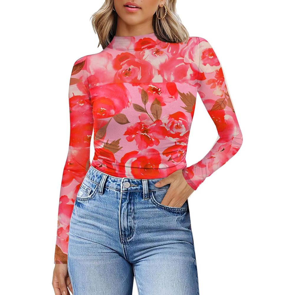 Mesh Long Sleeve Shirts Fashion Clothing Turtle Necks