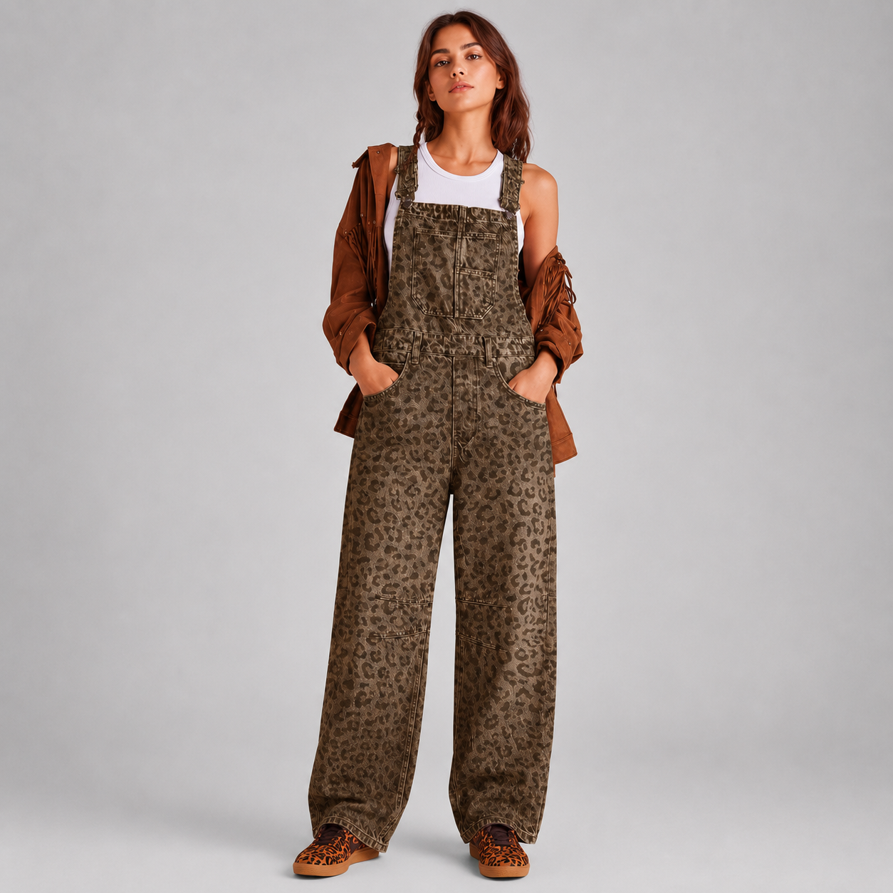 Wide Loose Straight Denim Overalls Jumpsuit For Women