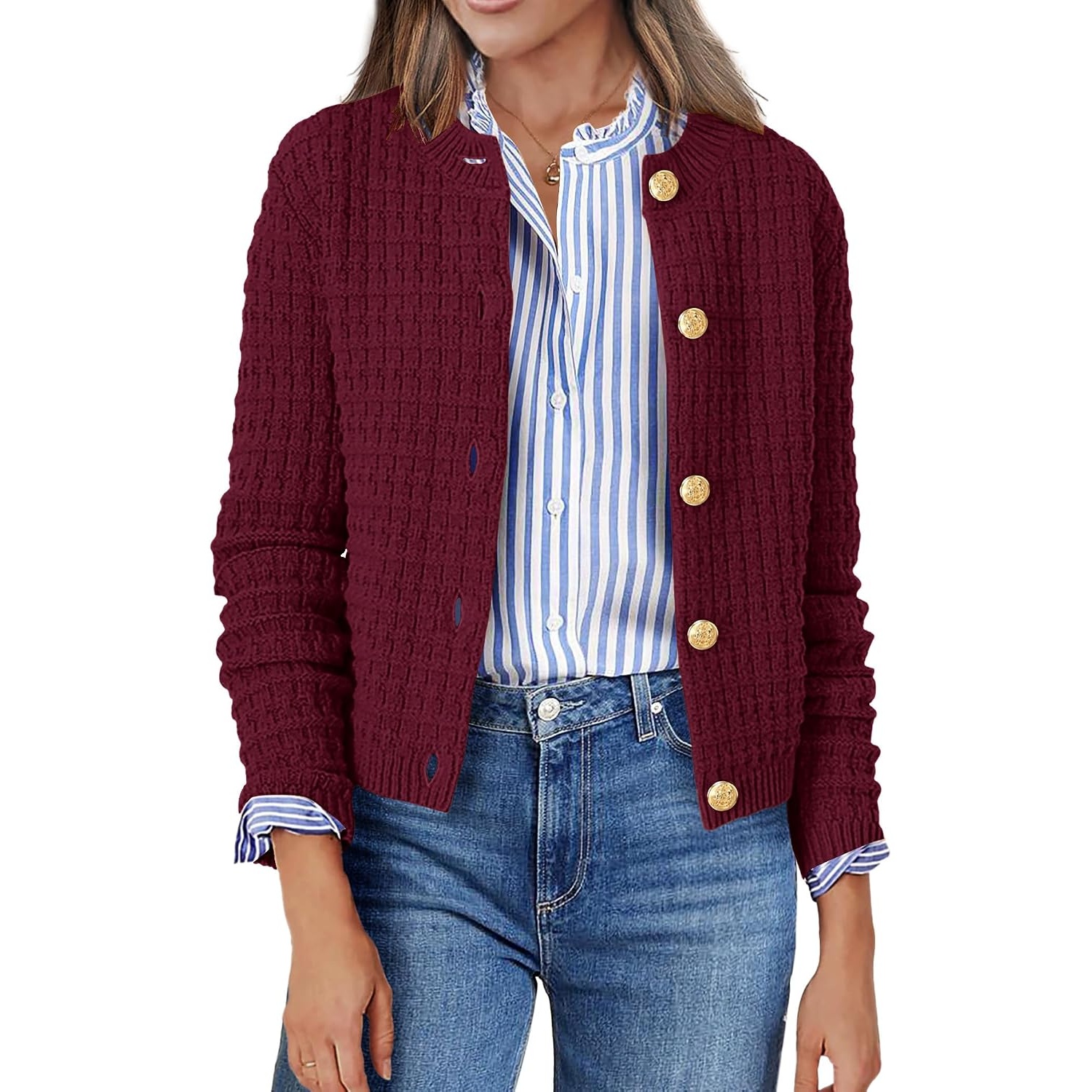 Casual Long Sleeve Button Down Cardigan Jacket For Women