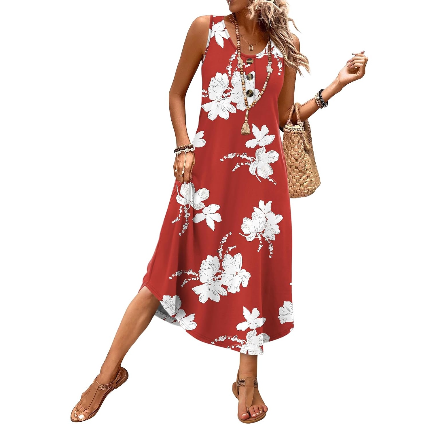 Casual Sleeveless Summer Midi Sundress For Women