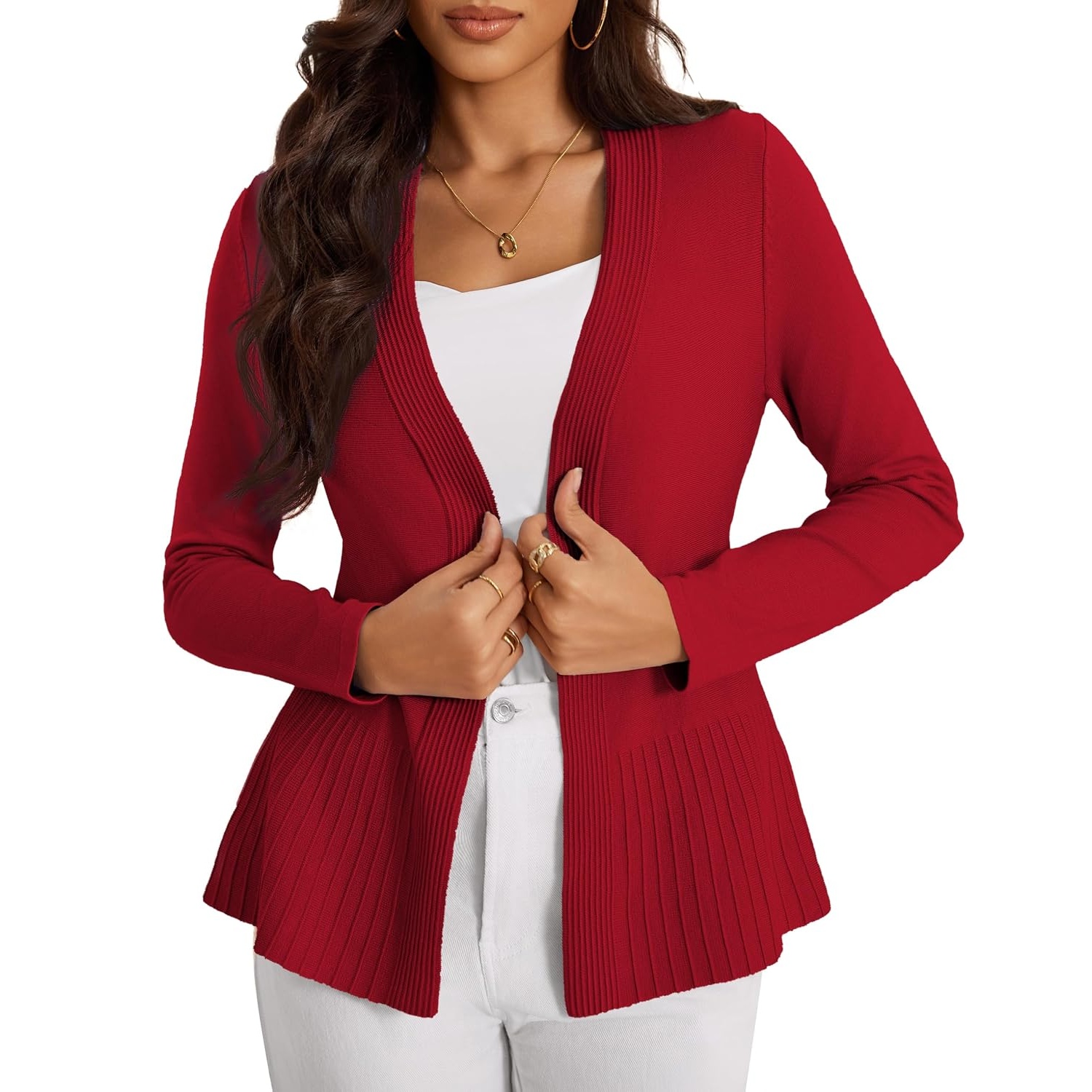 Casual Ribbed Knit Open Front Cardigan Sweater For Women