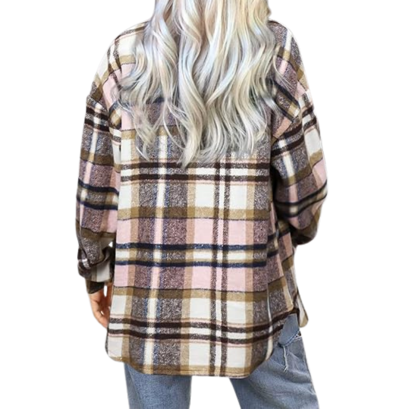 Women’s Plaid Flannel Shacket – Cozy Long Sleeve Button Down Shirt Jacket with Pockets for Fall