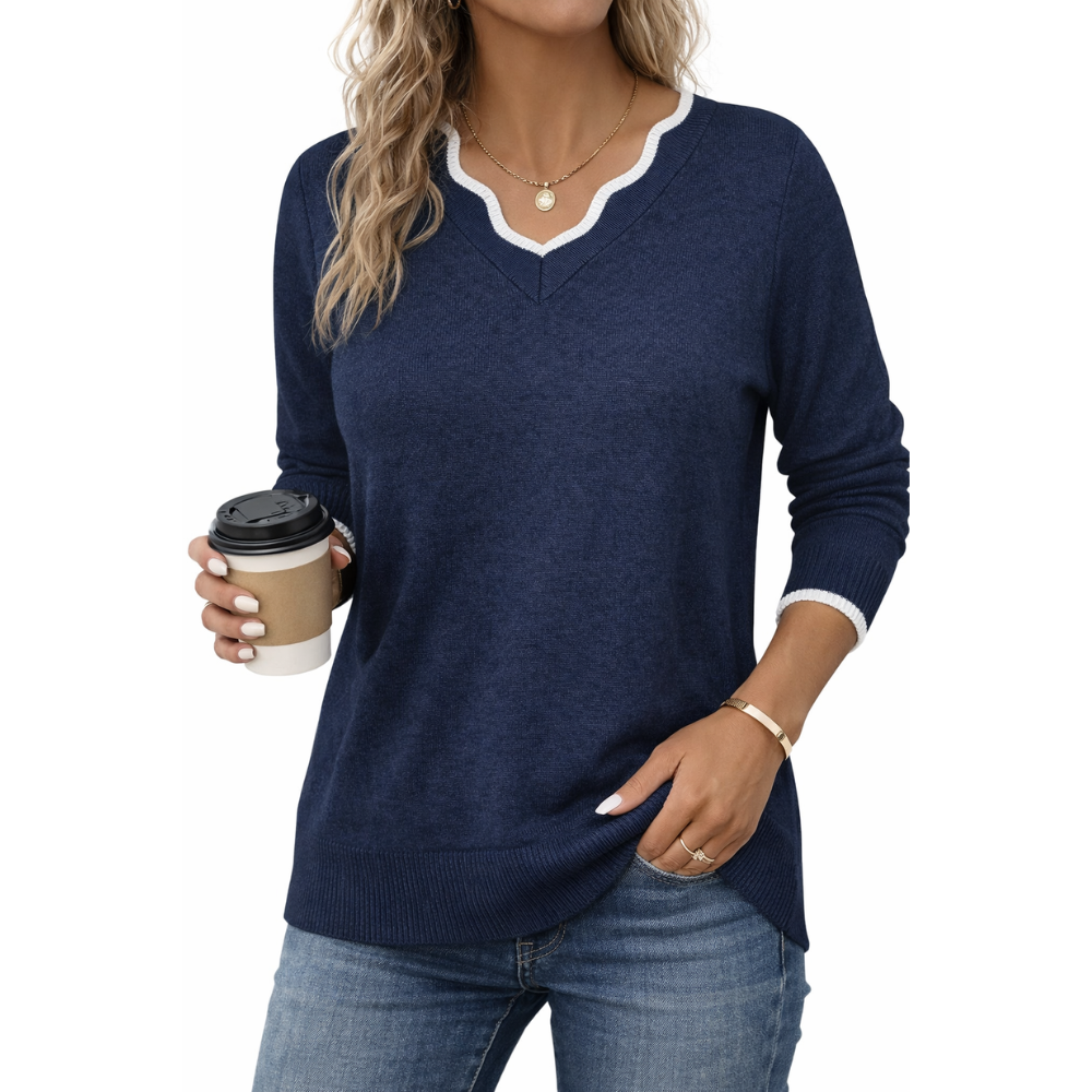 Scallop Trim Knit Pullover Cozy Lightweight Sweater For Women