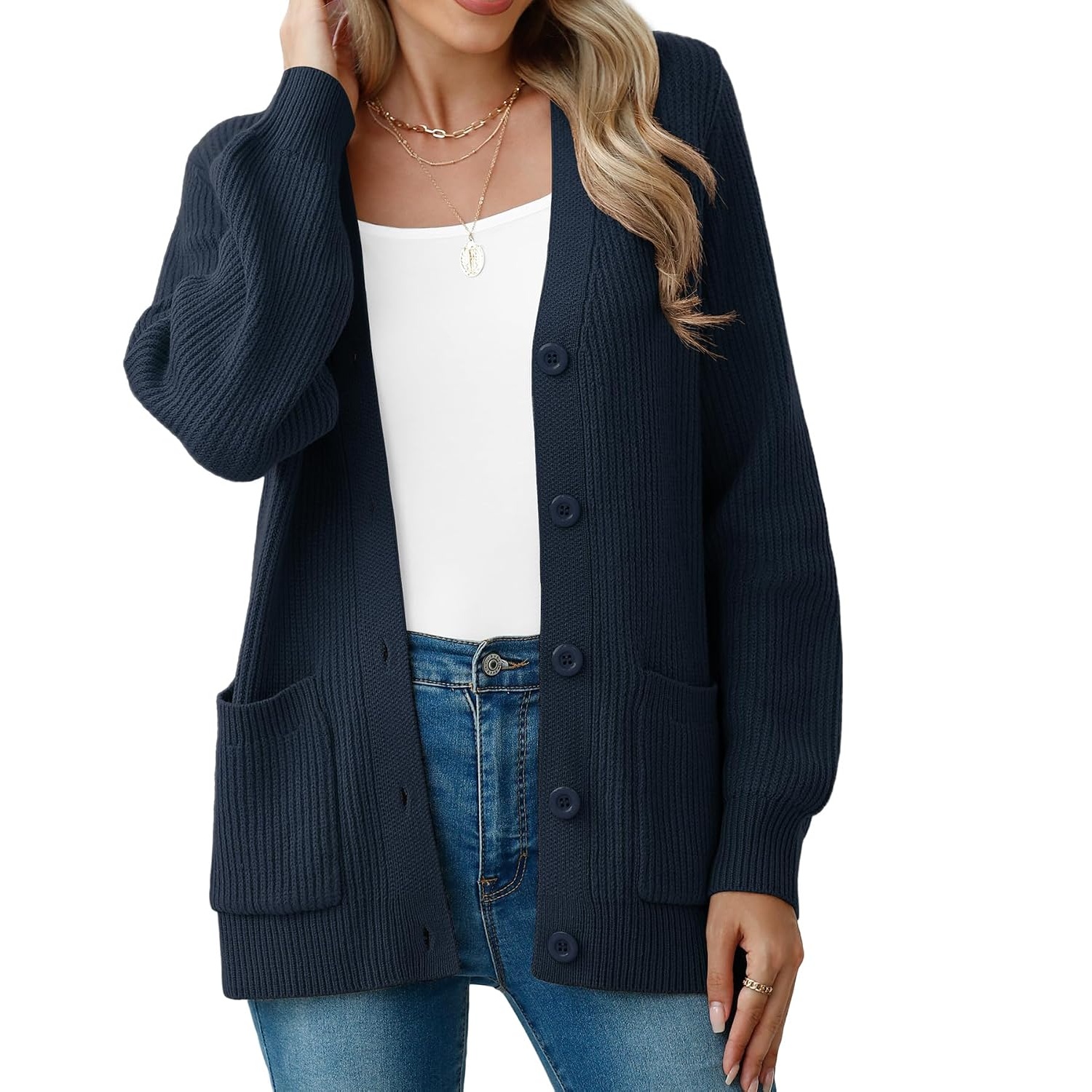 Long Sleeve Button Up Cardigan With Pockets For Women
