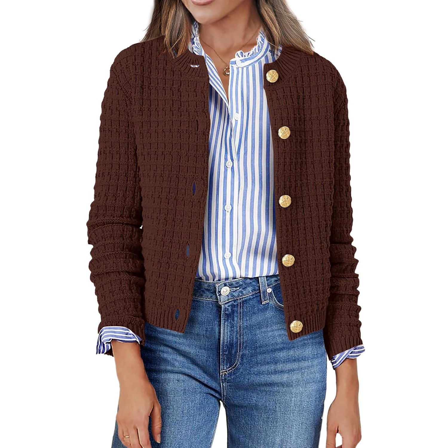 Casual Long Sleeve Button Down Cardigan Jacket For Women