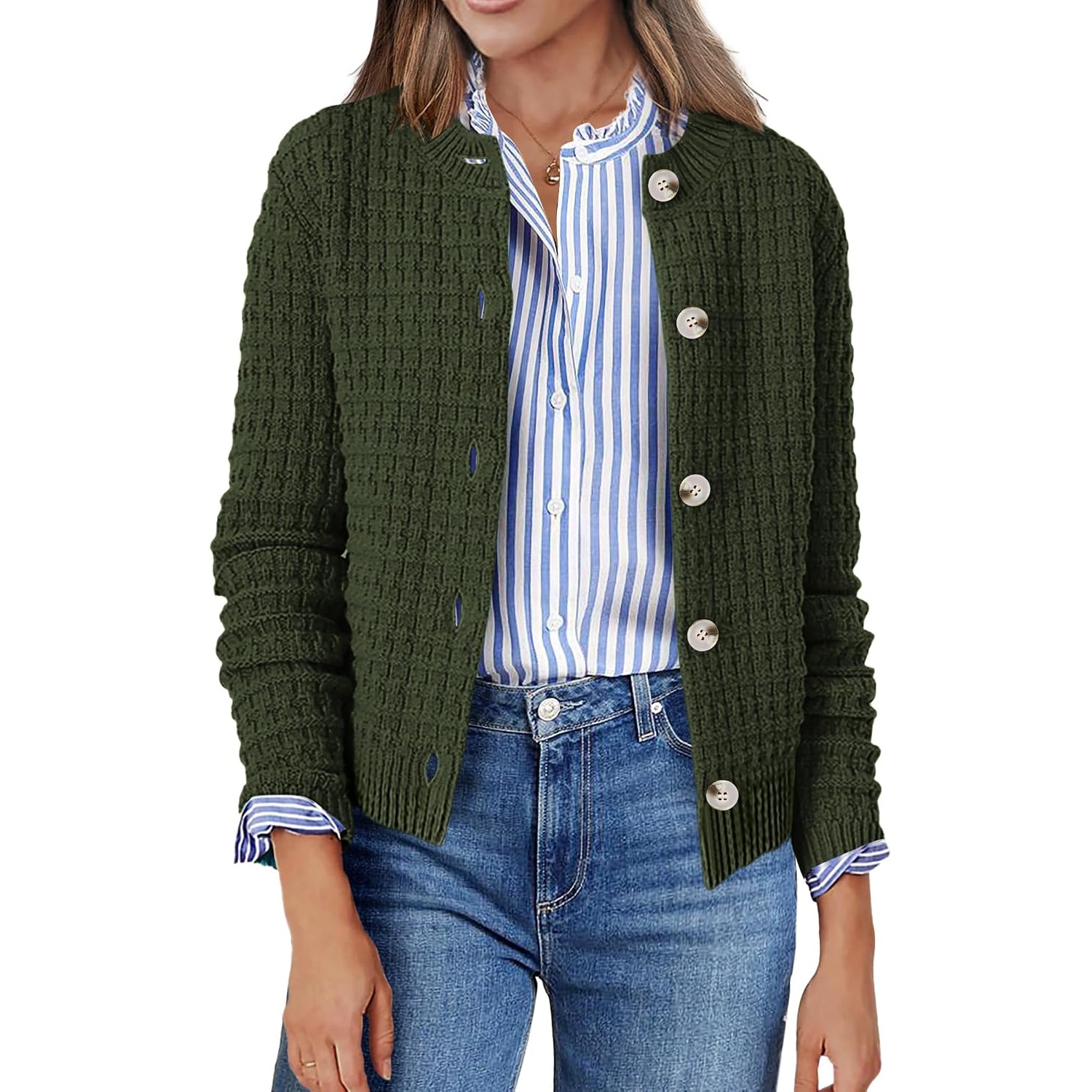 Casual Long Sleeve Button Down Cardigan Jacket For Women