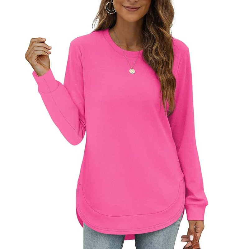Sweatshirt Crewneck Long Sleeve Shirts High Low Tops Curved Hem For Womens