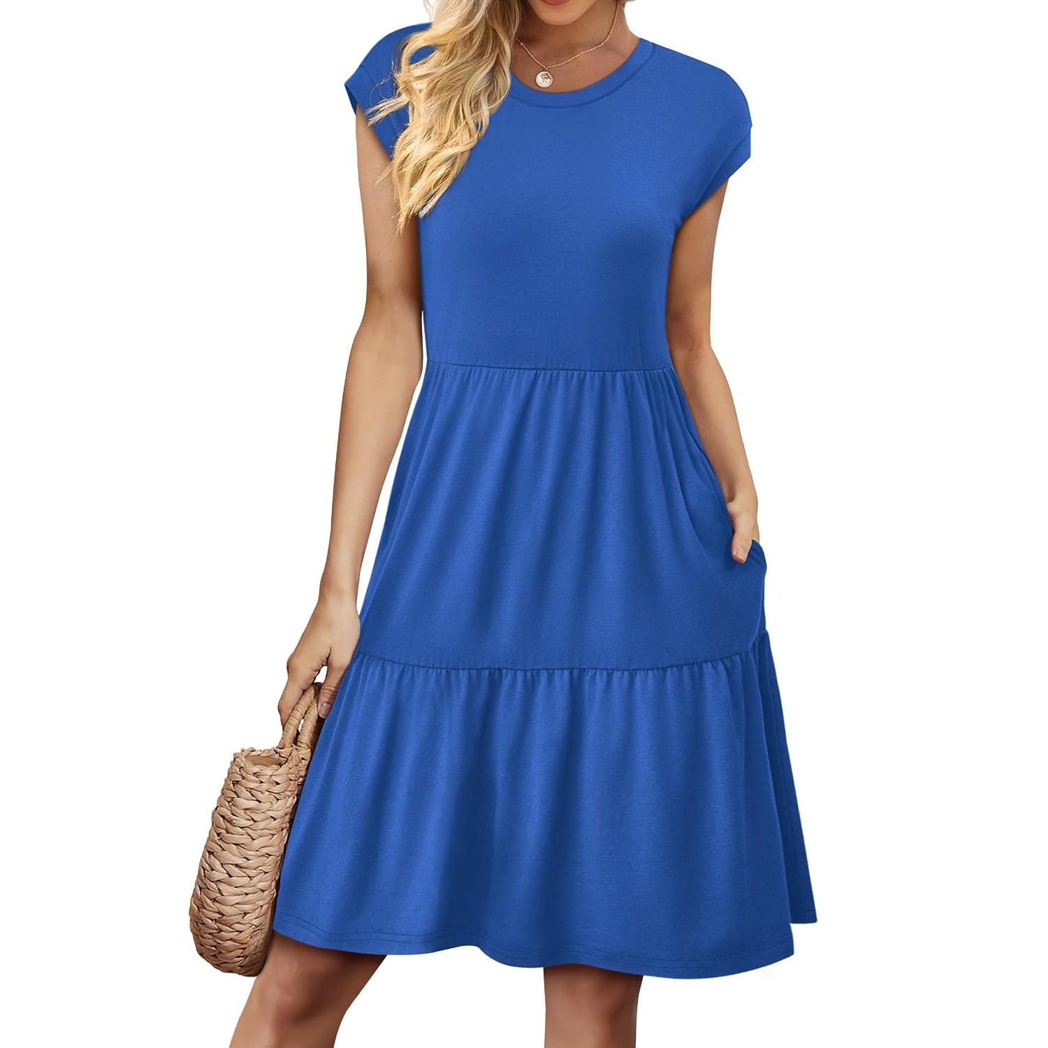 Casual Floral Printed Cap Sleeve Dress For Women