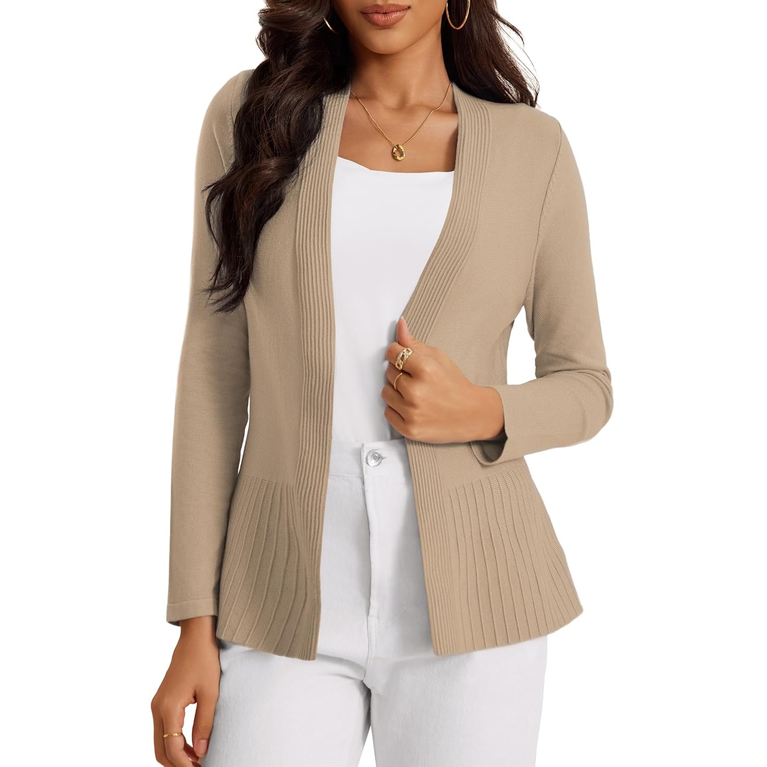 Casual Ribbed Knit Open Front Cardigan Sweater For Women