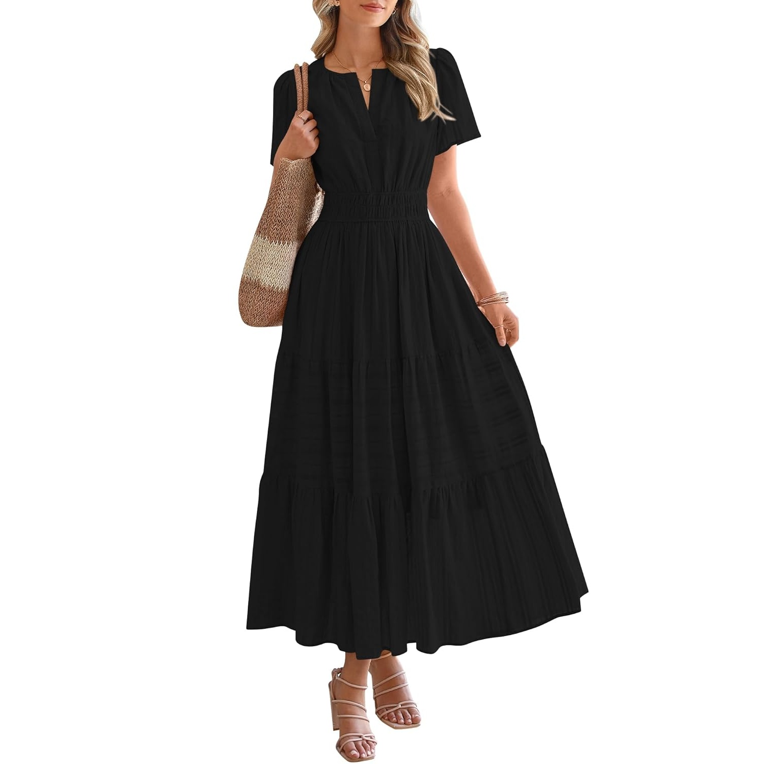 Summer Casual Boho Beach Short Sleeve Midi Dress