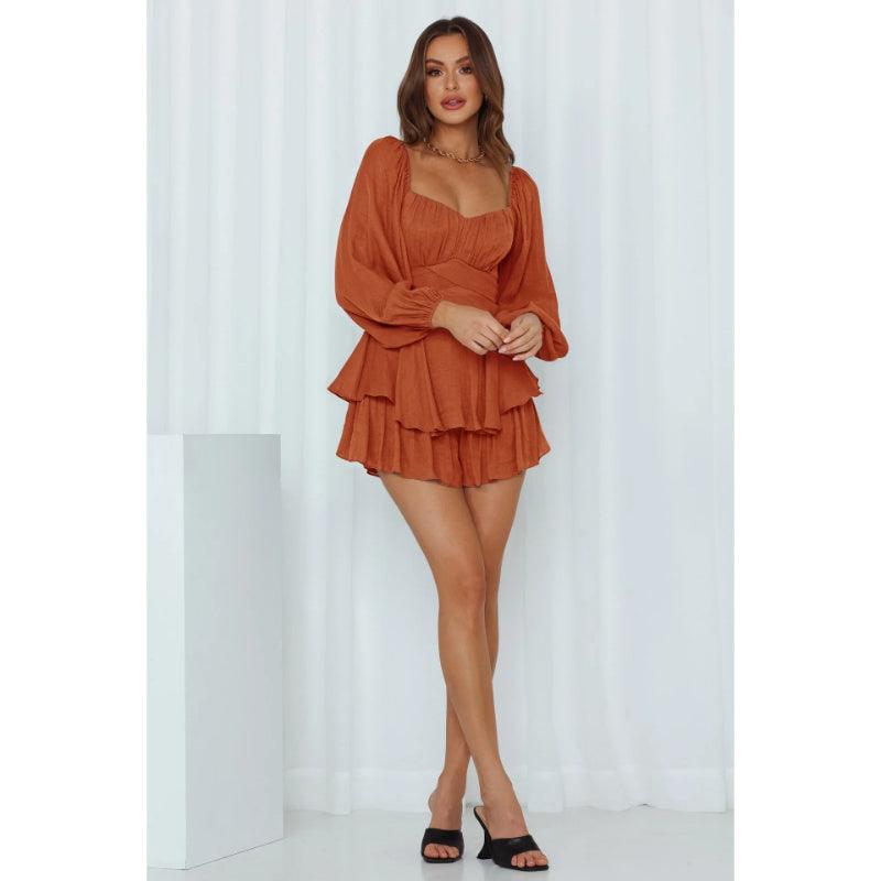Ruffle Sleeves Mini Dress-Comfy Jumpsuits