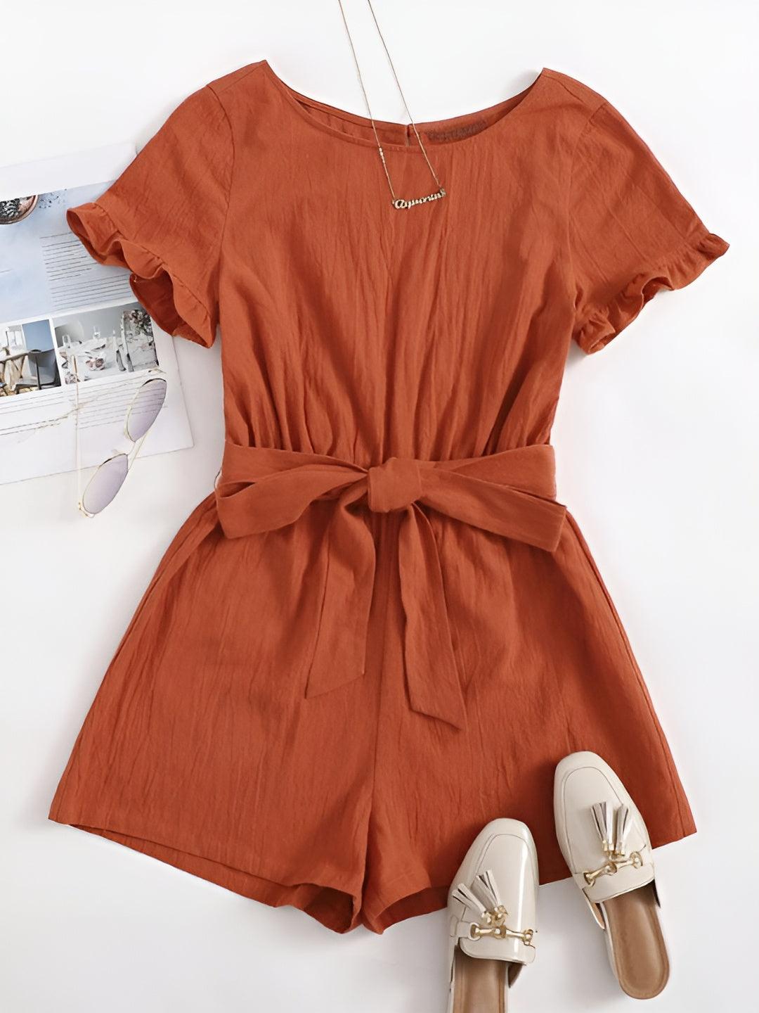 Belted Round Neck Dress-Comfy Jumpsuits
