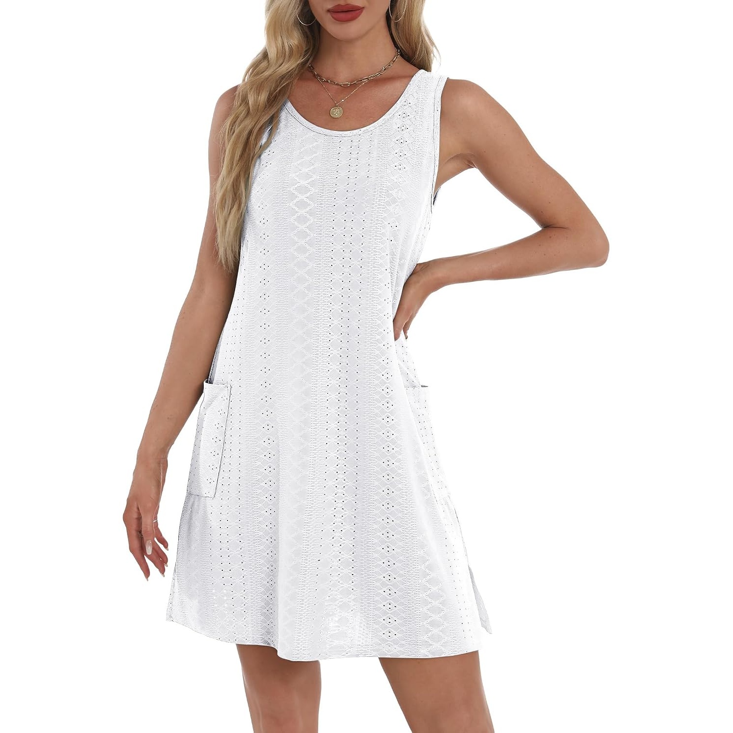 Sleeveless Summer Coverup Dress With Pockets