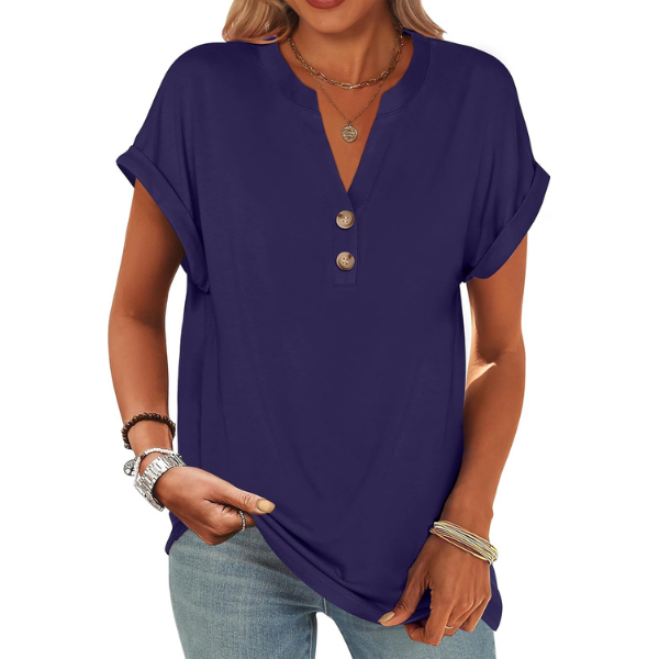 Womens Short Sleeve Henley Tops V Neck Dressy Casual Blouses Summer Trendy Tee Shirts 2026 Vacation Fashion Clothes