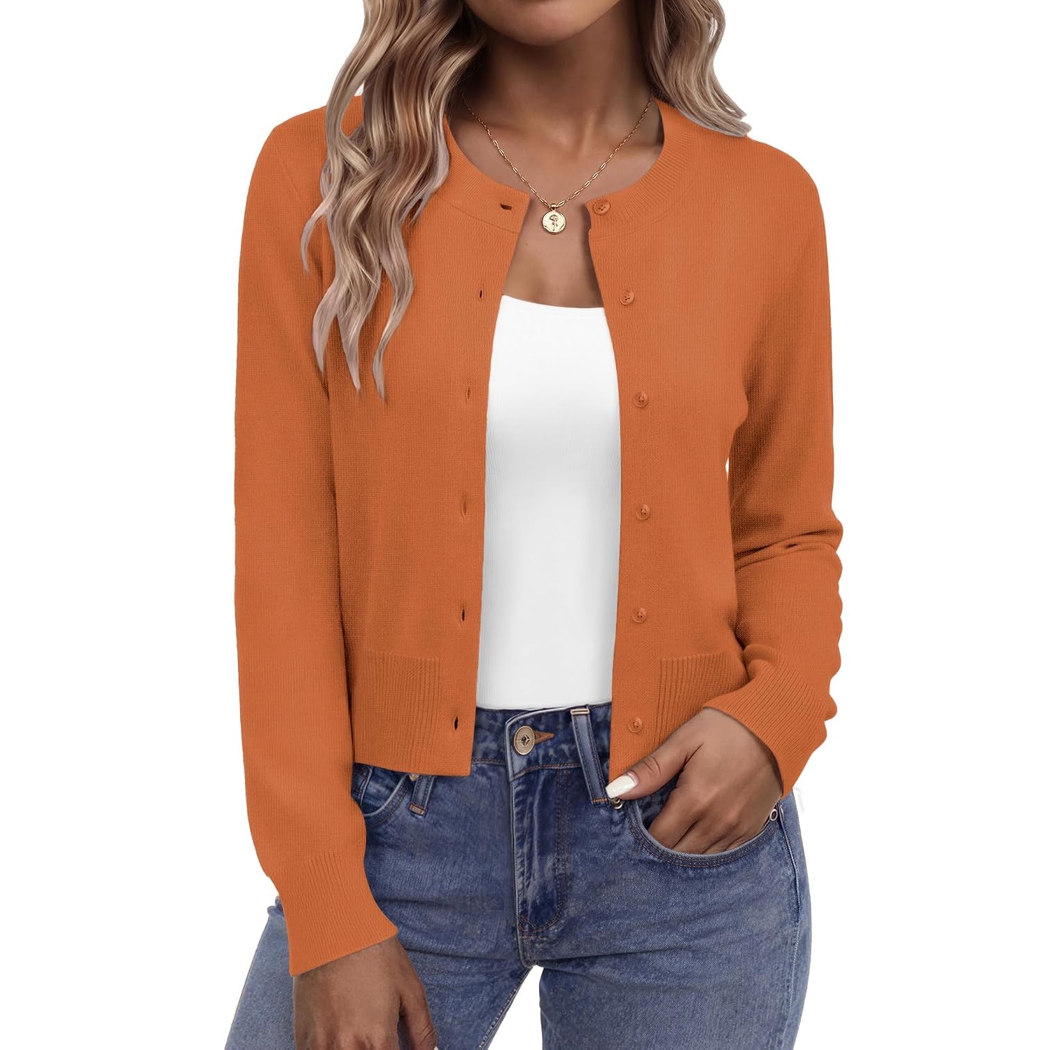 Casual Lightweight Button Down Cropped Cardigan For Women