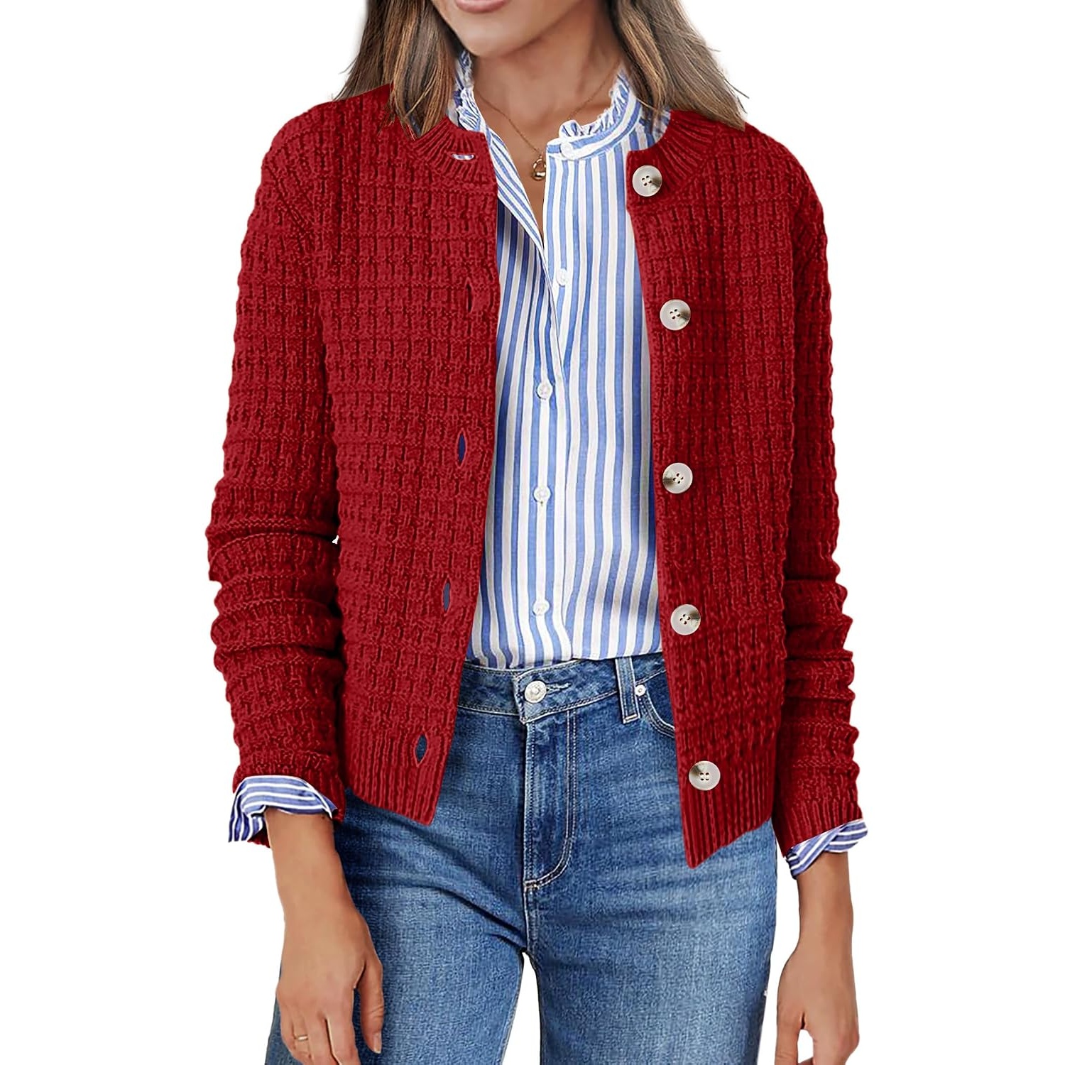 Casual Long Sleeve Button Down Cardigan Jacket For Women