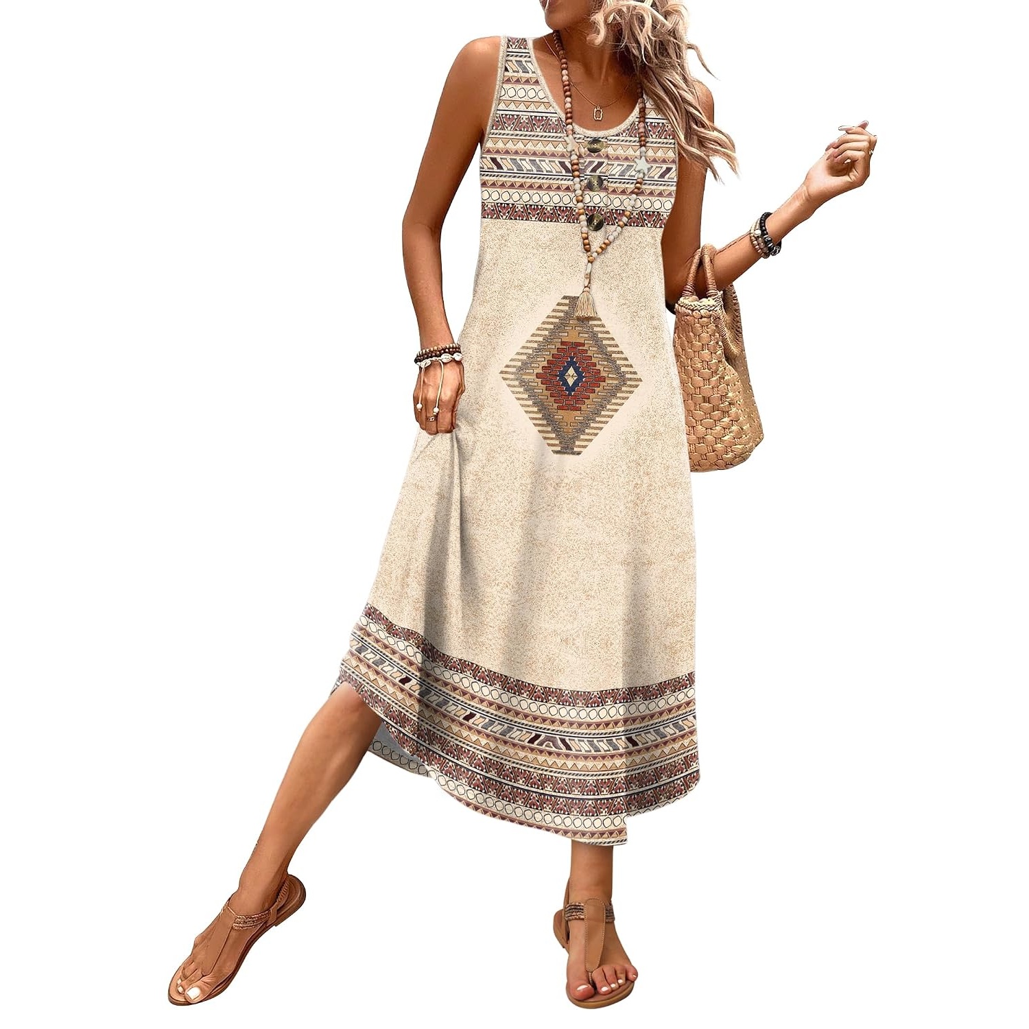 Casual Sleeveless Summer Midi Sundress For Women