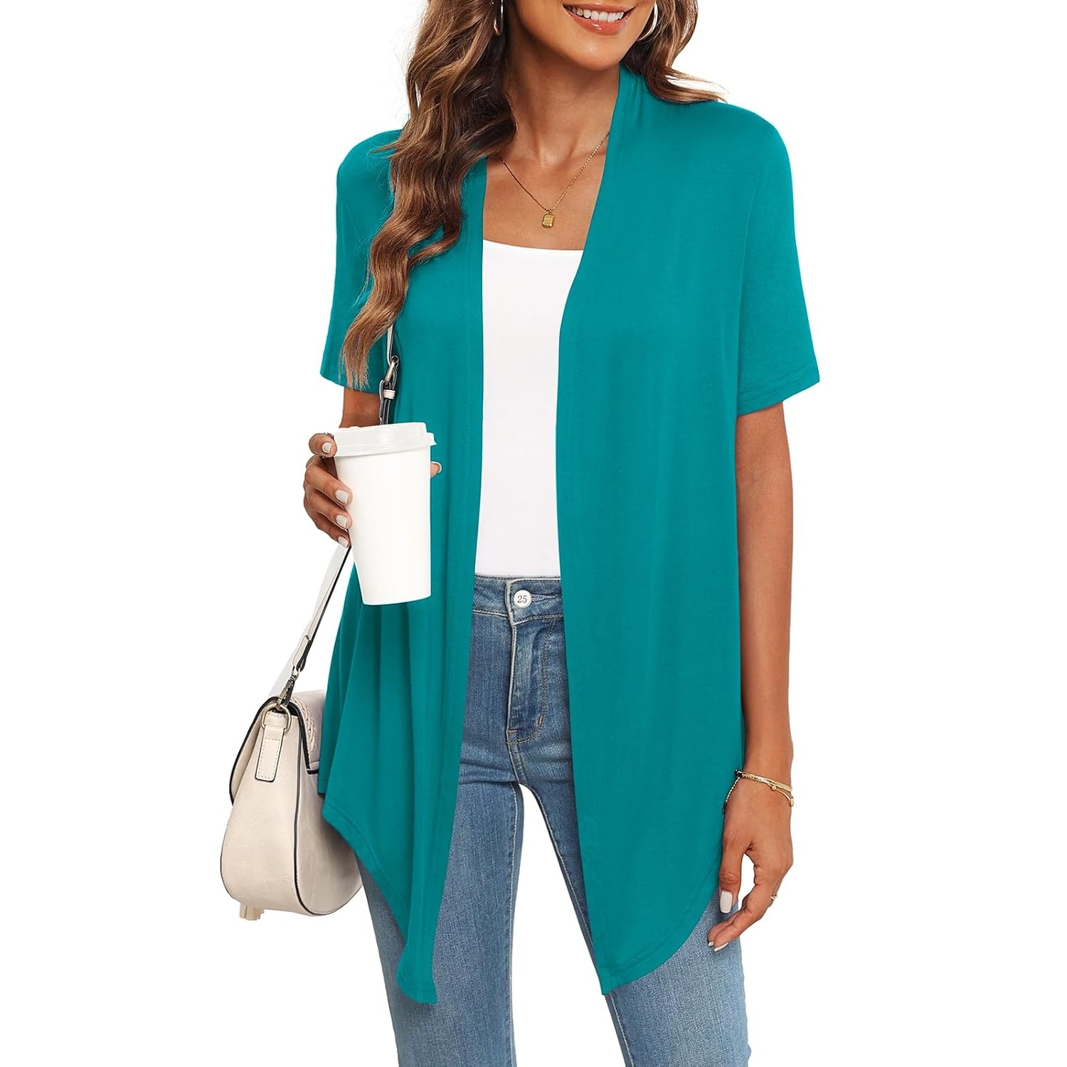Casual Short Sleeve Front Tie Cardigan For Women