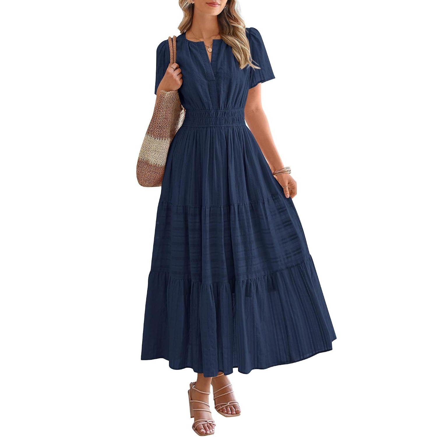 Summer Casual Boho Beach Short Sleeve Midi Dress