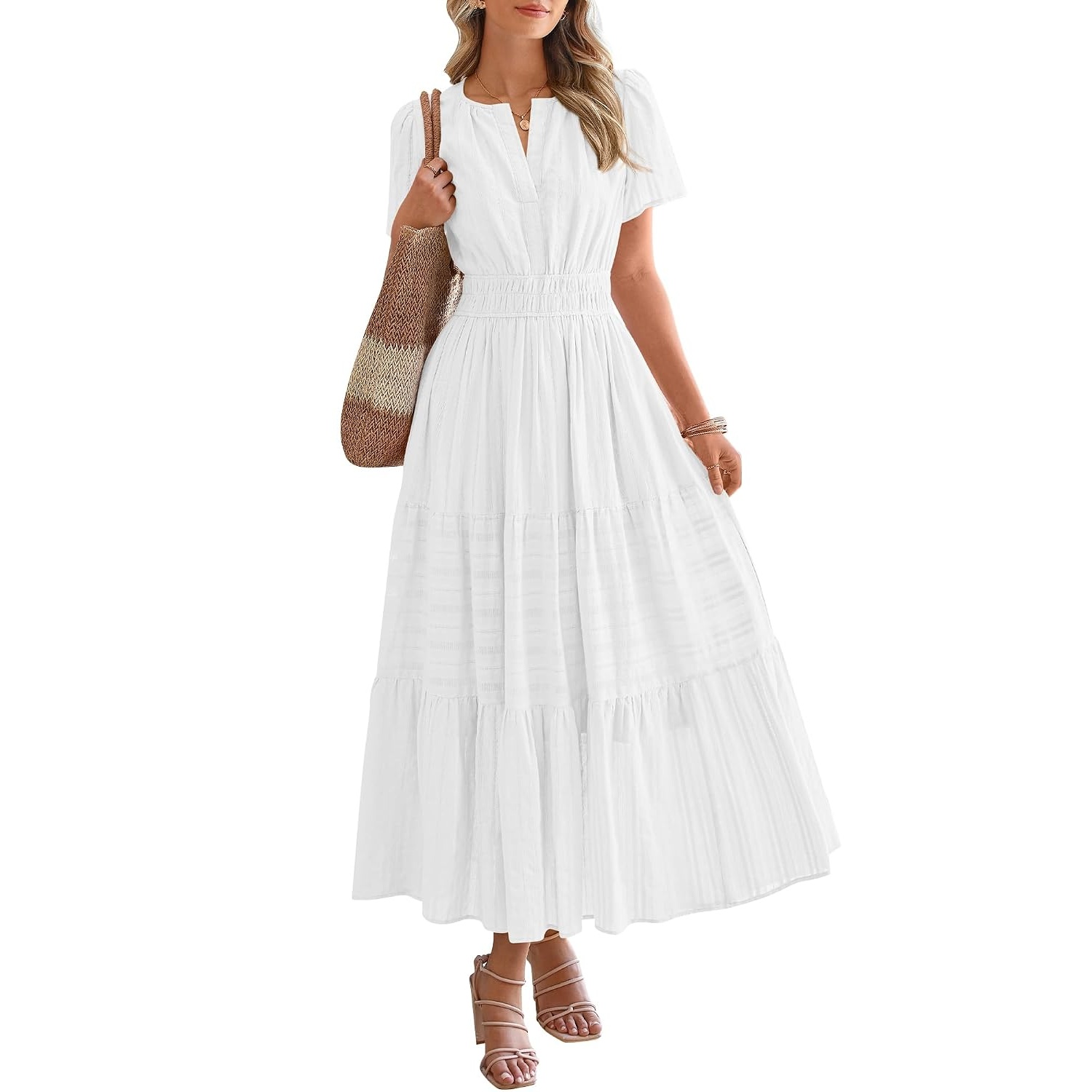 Summer Casual Boho Beach Short Sleeve Midi Dress