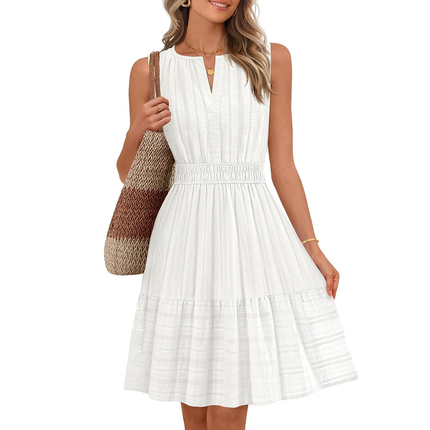 Casual Sleeveless Flowy Line Mini Sundress With Pocket