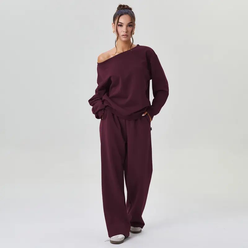 Long Sleeve Top and Wide Trousers Two Piece Outfits Set for Women
