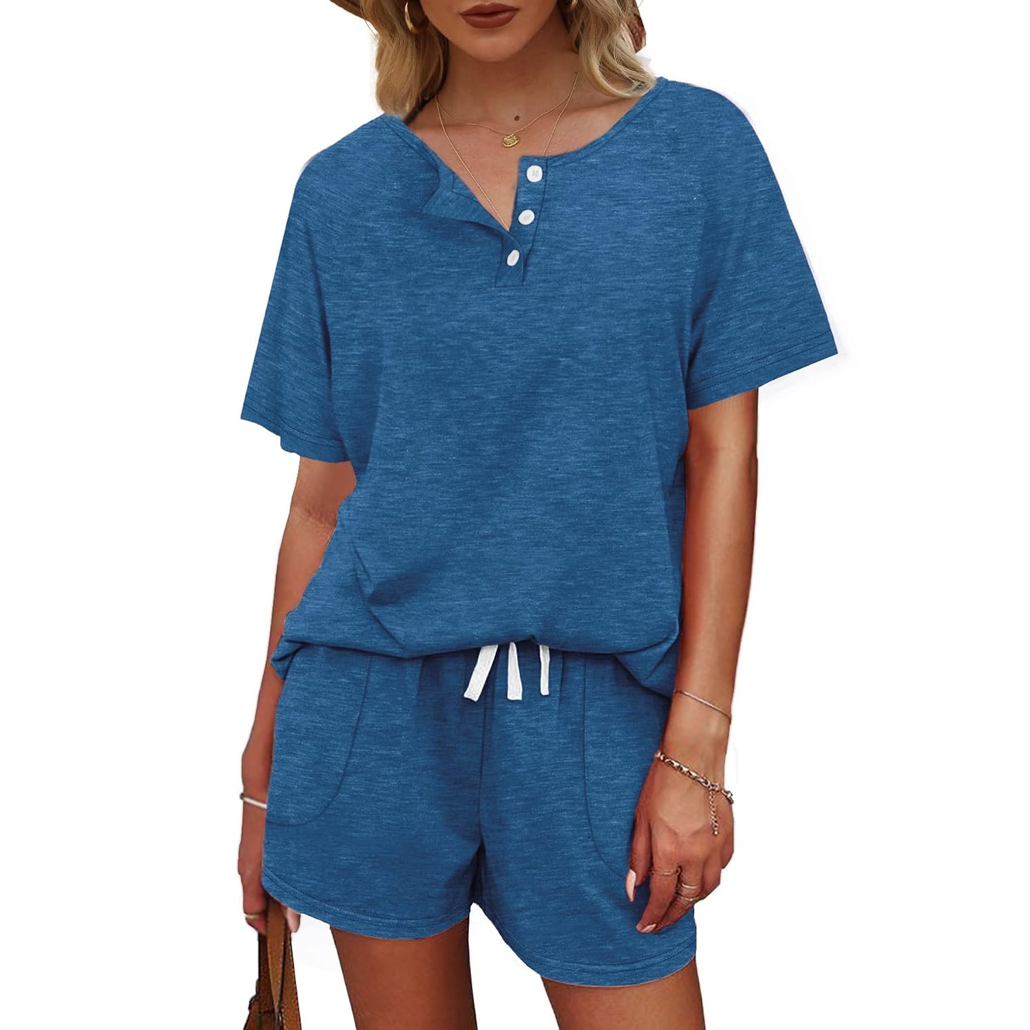2 Piece Button Down Top And Shorts Sets For Women