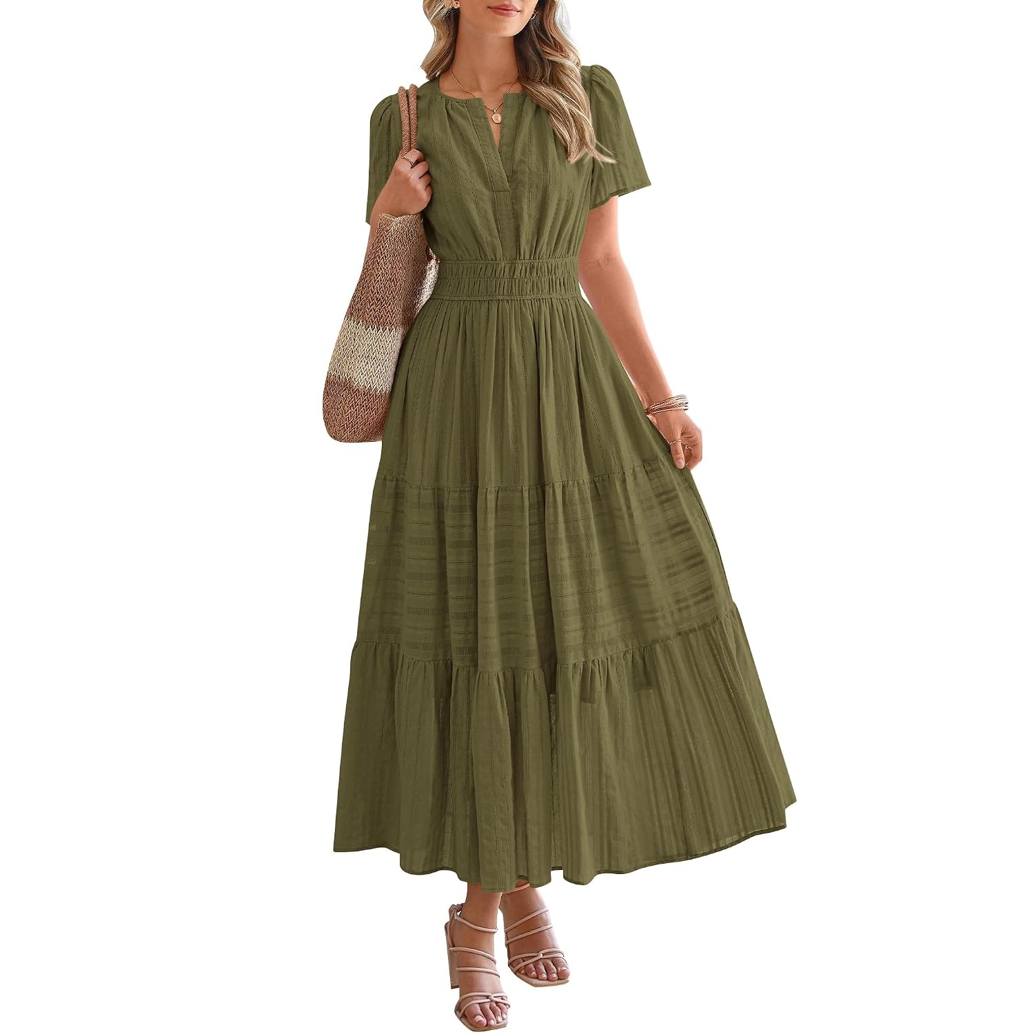 Summer Casual Boho Beach Short Sleeve Midi Dress