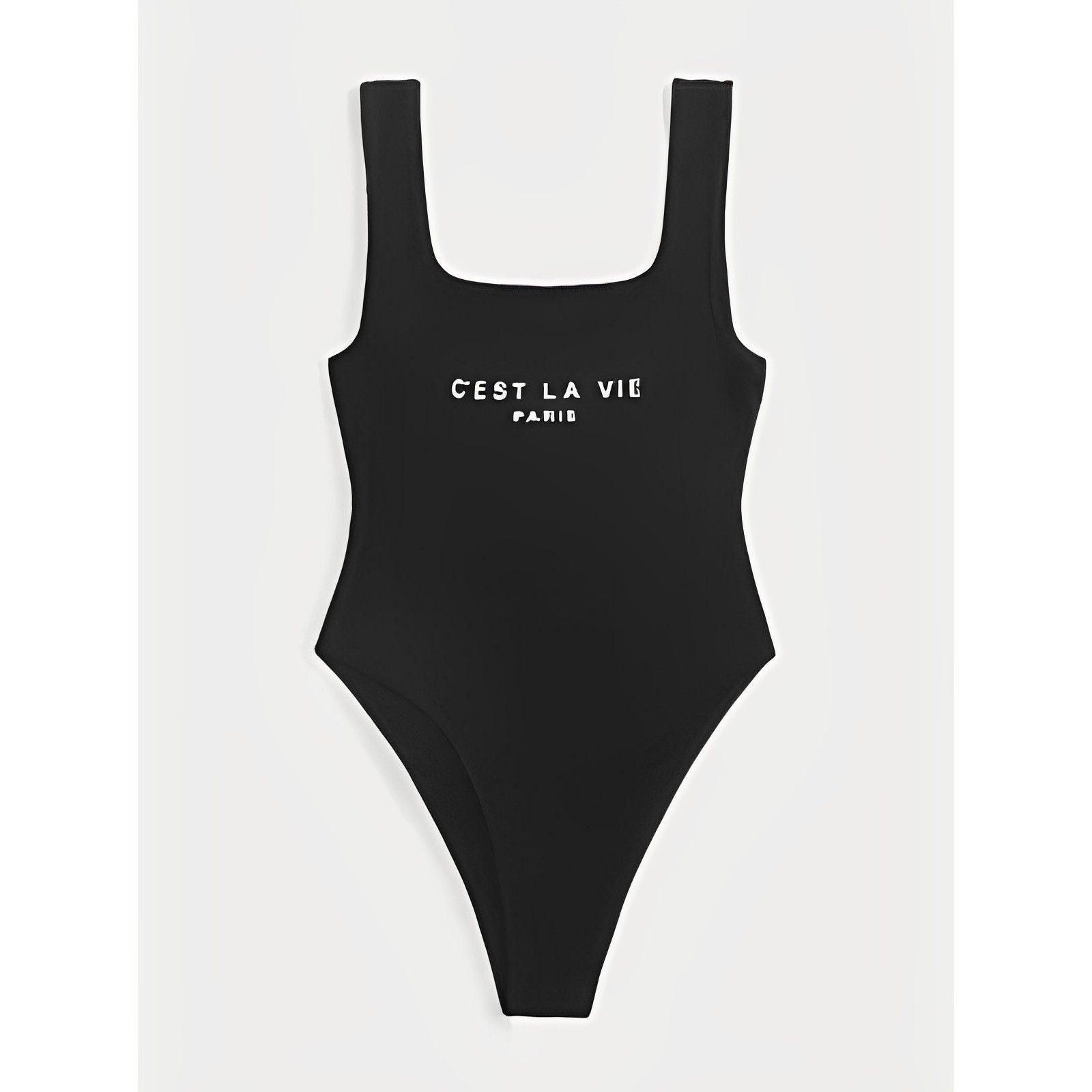 Slogan Tank Bodysuit-Comfy Jumpsuits