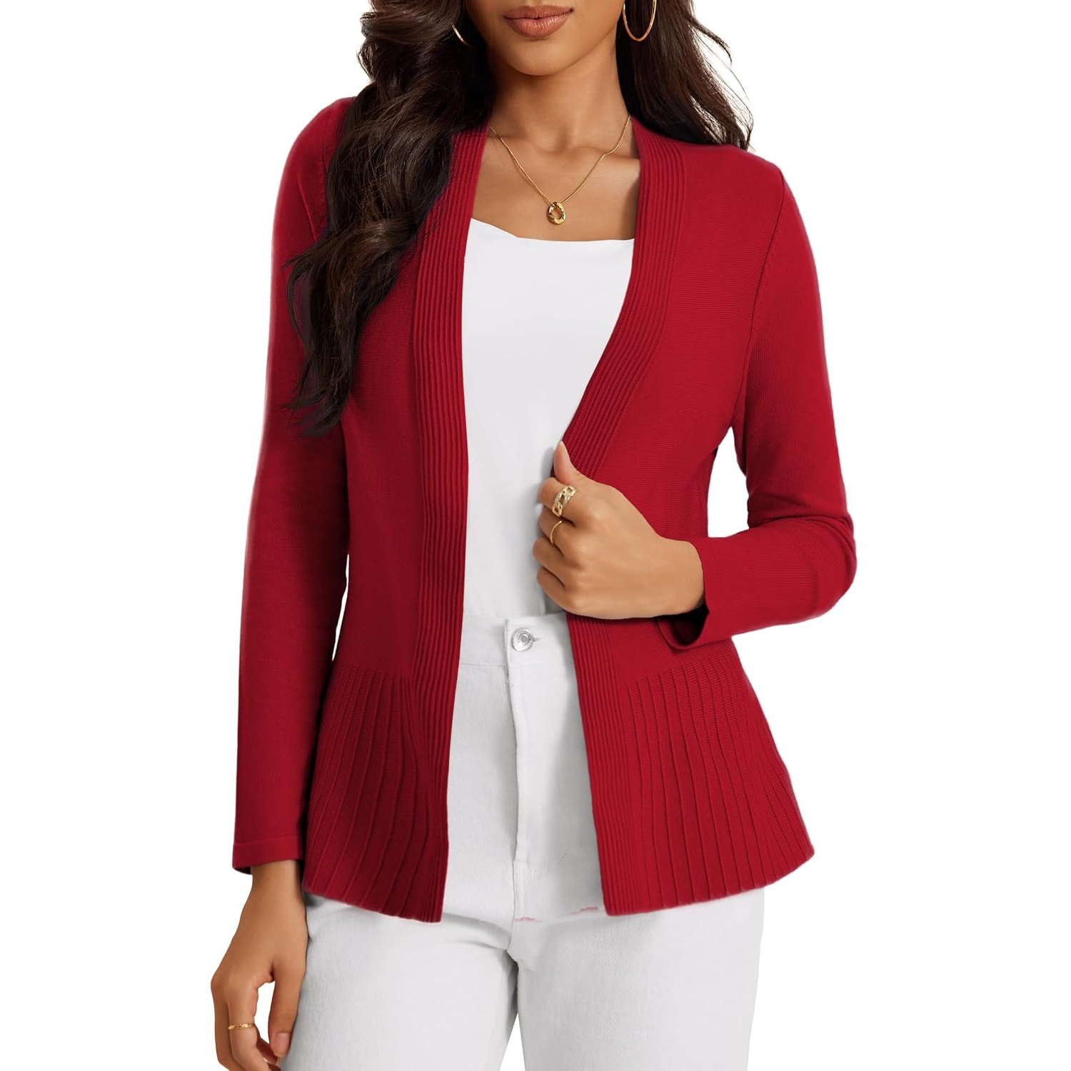 Casual Ribbed Knit Open Front Cardigan Sweater For Women