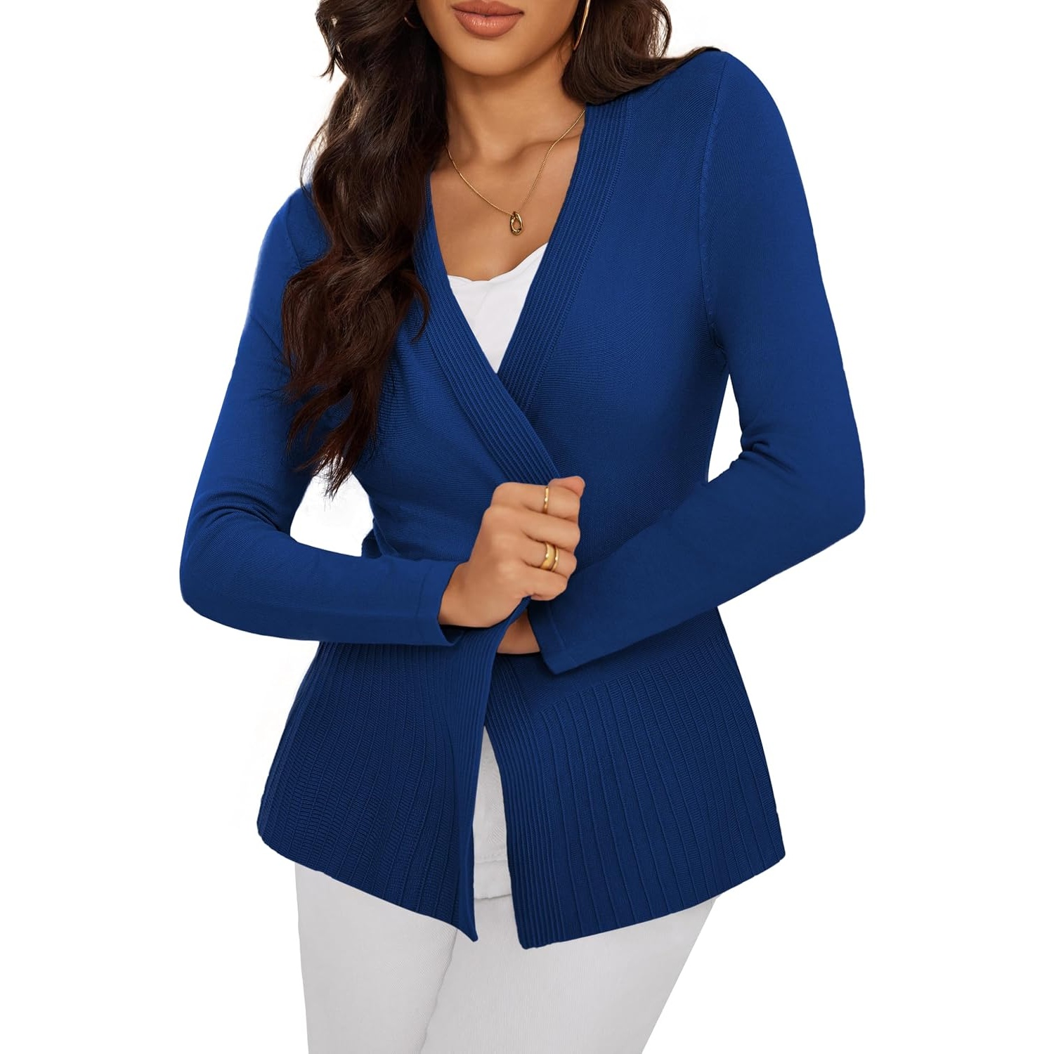 Casual Ribbed Knit Open Front Cardigan Sweater For Women
