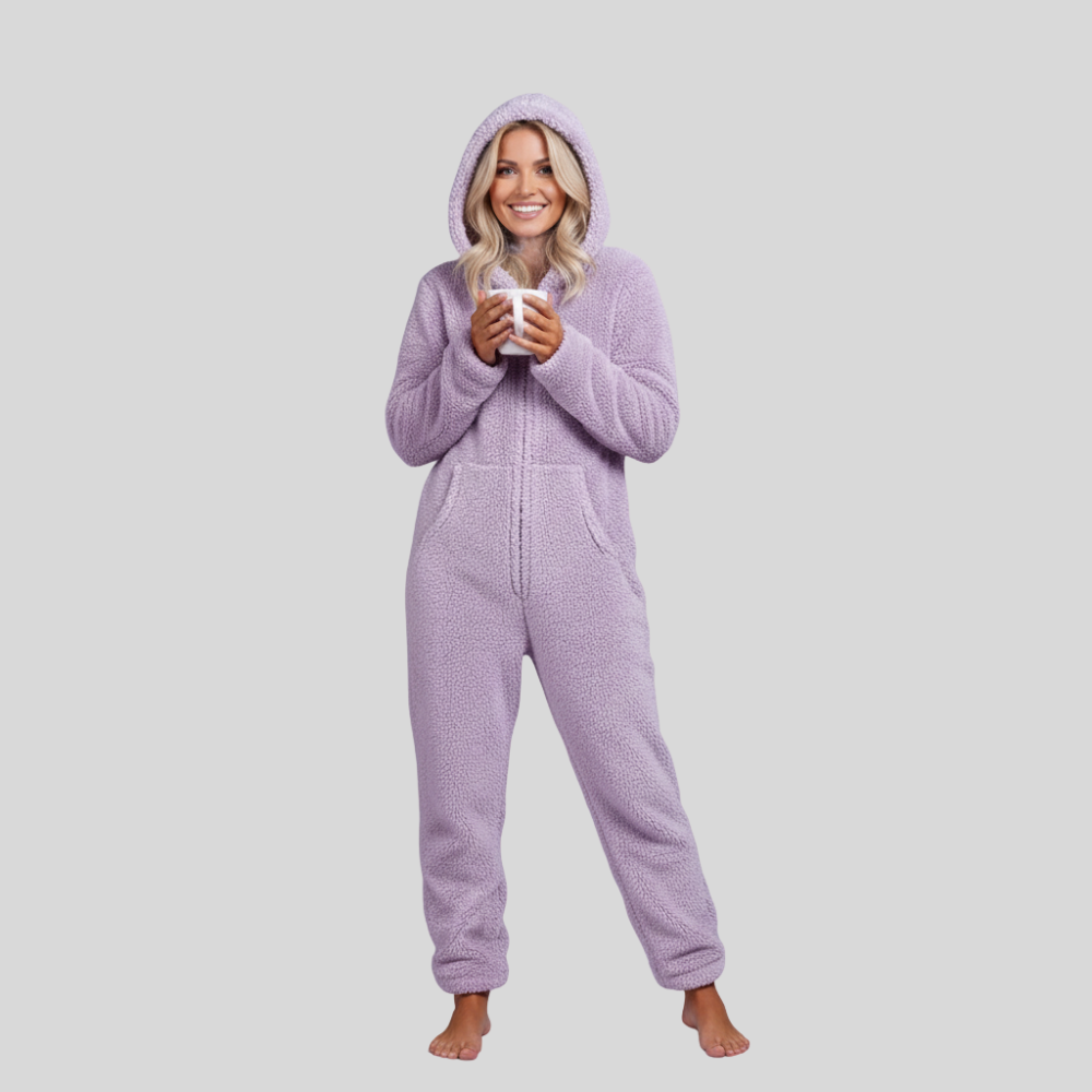 Plush Hooded Long Sleeve Jumpsuit