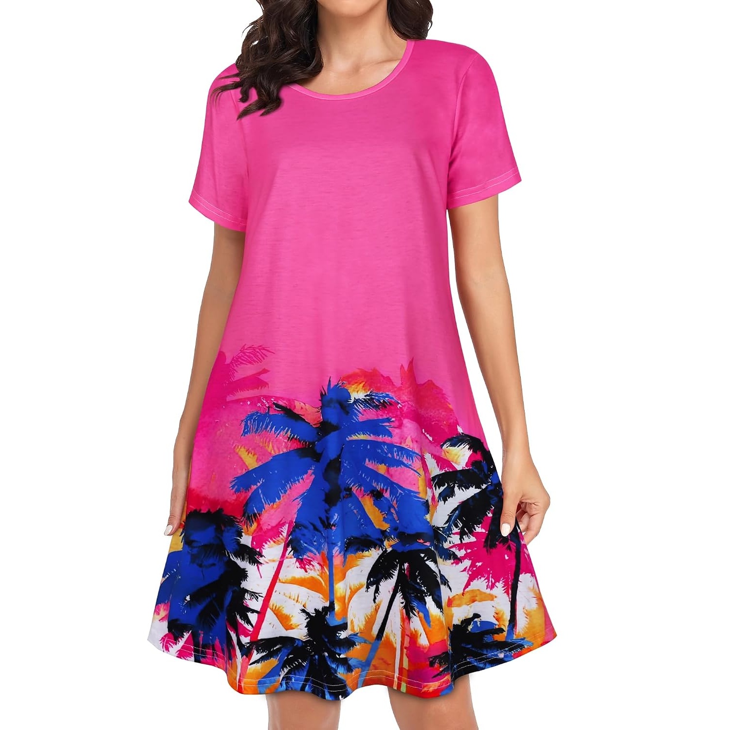 Floral Short Sleeve Summer Beach Dress With Pockets
