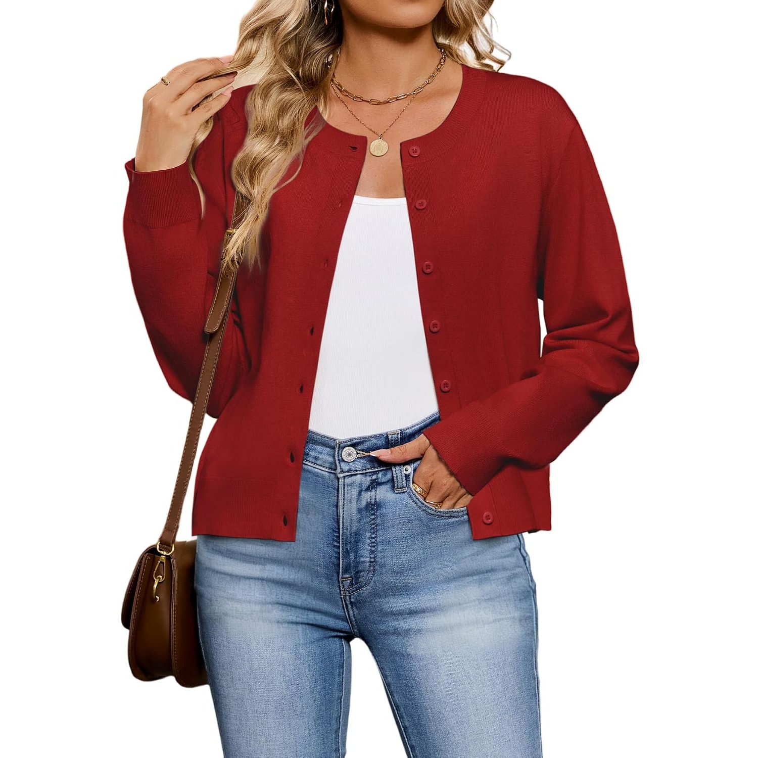 Long Sleeve Cropped Cardigan Sweater For Women